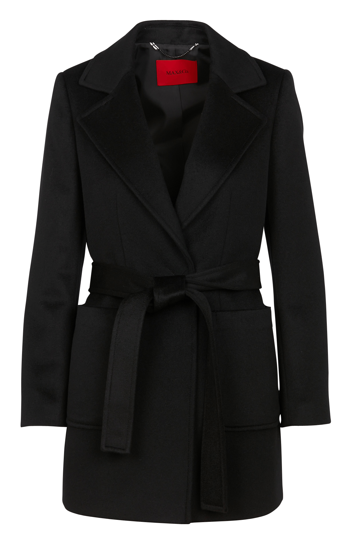 belted wool coat black
