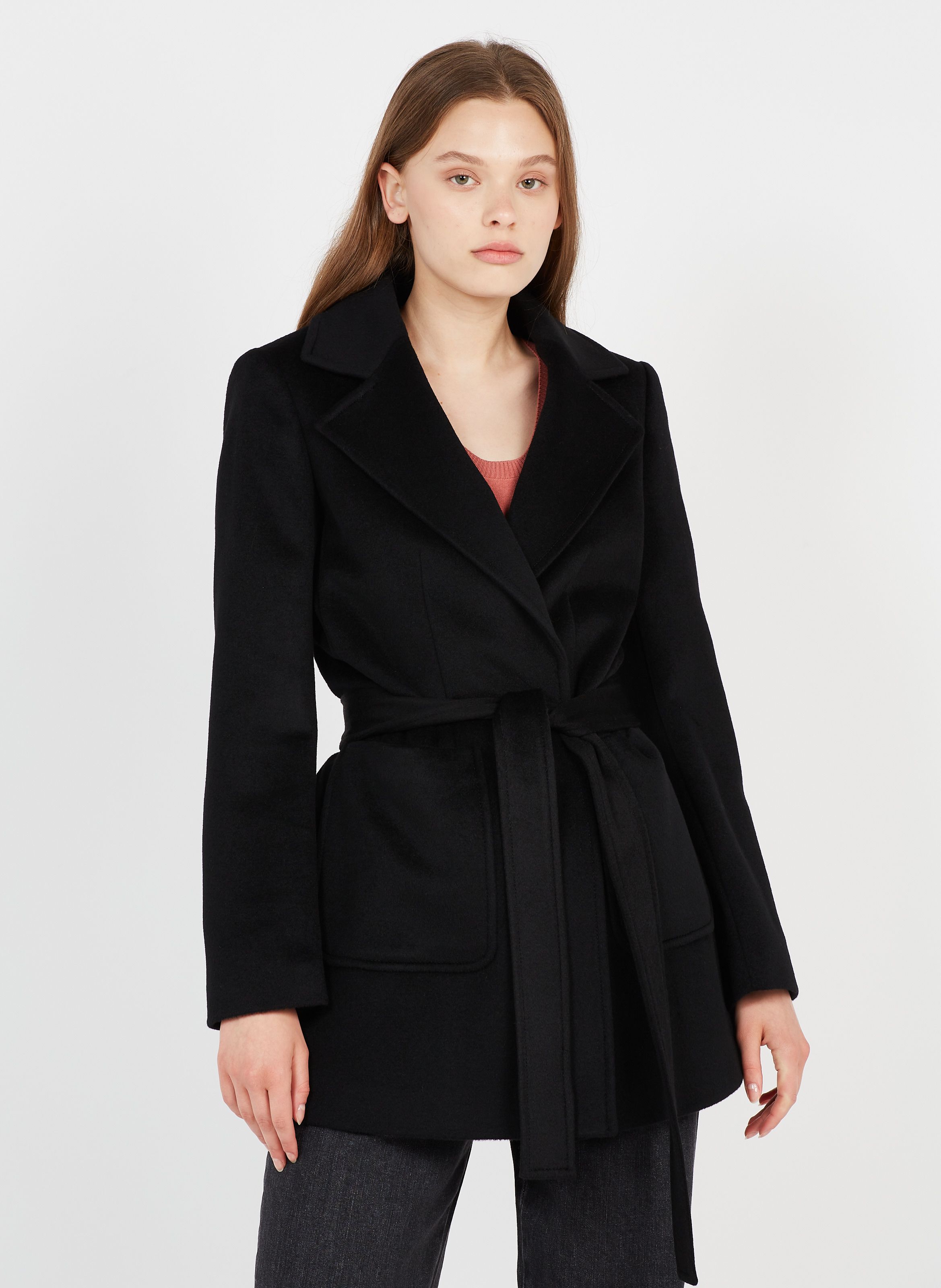 black belted wool coat womens