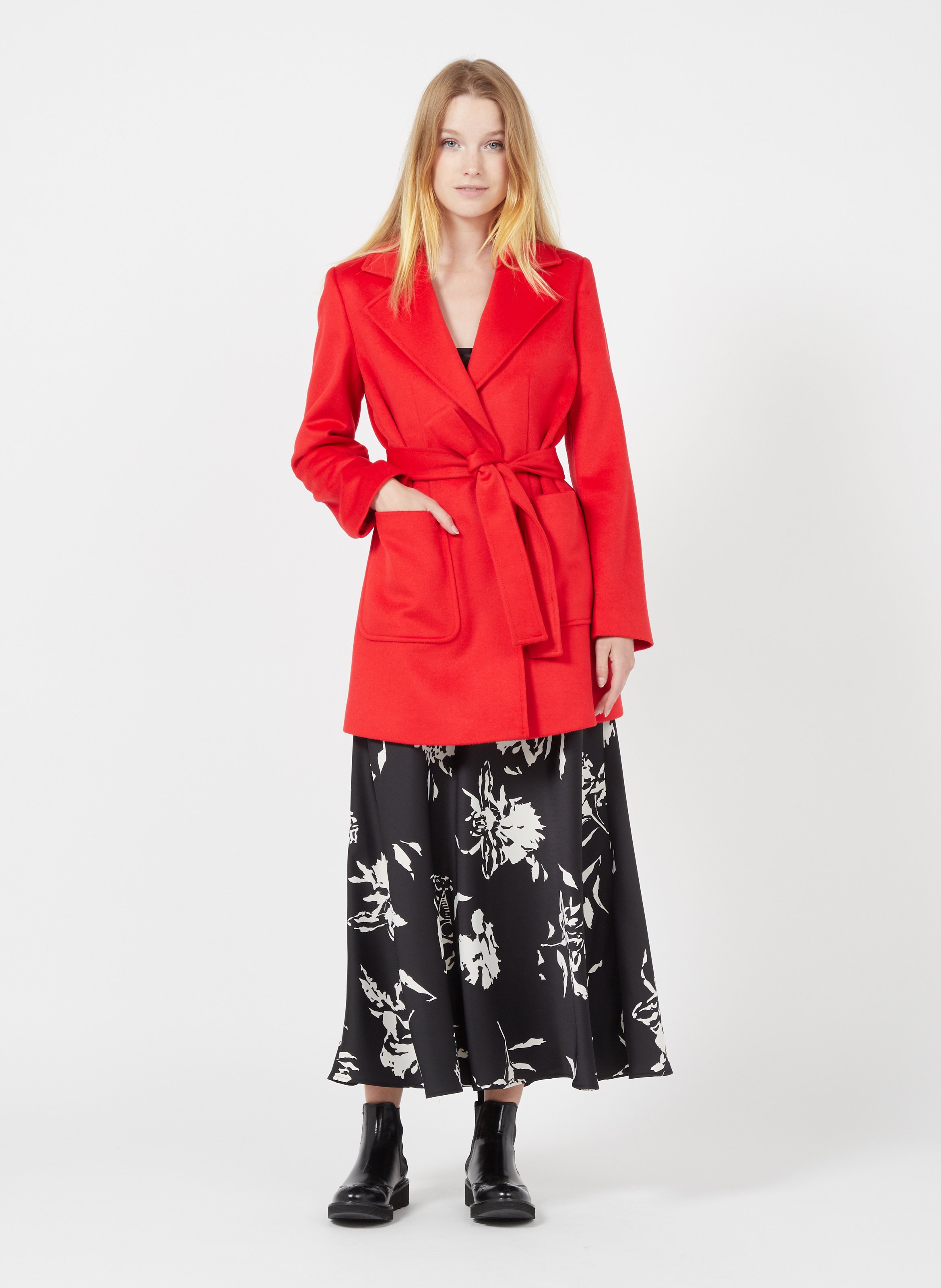 red belted wool coat