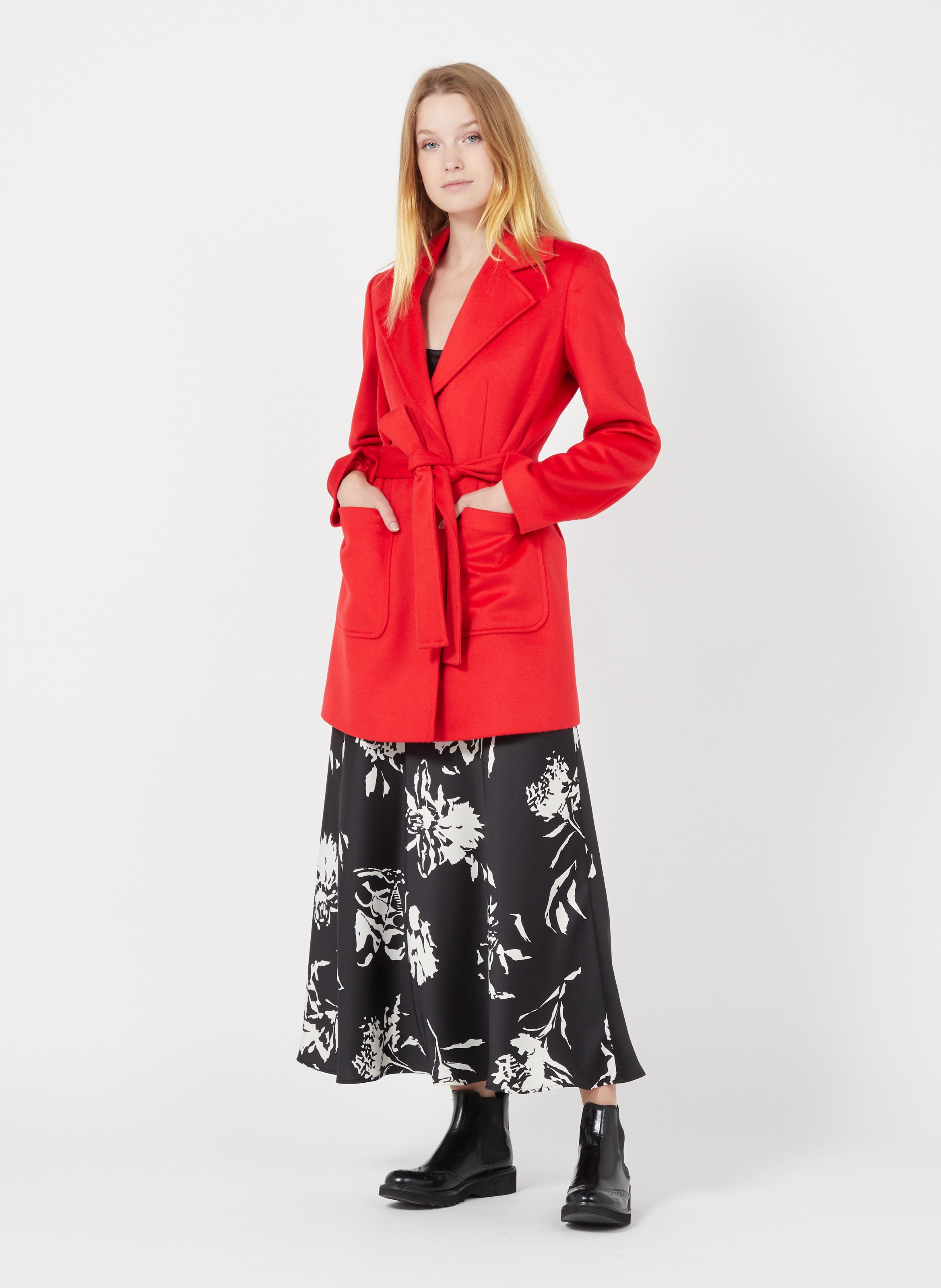 red belted coat