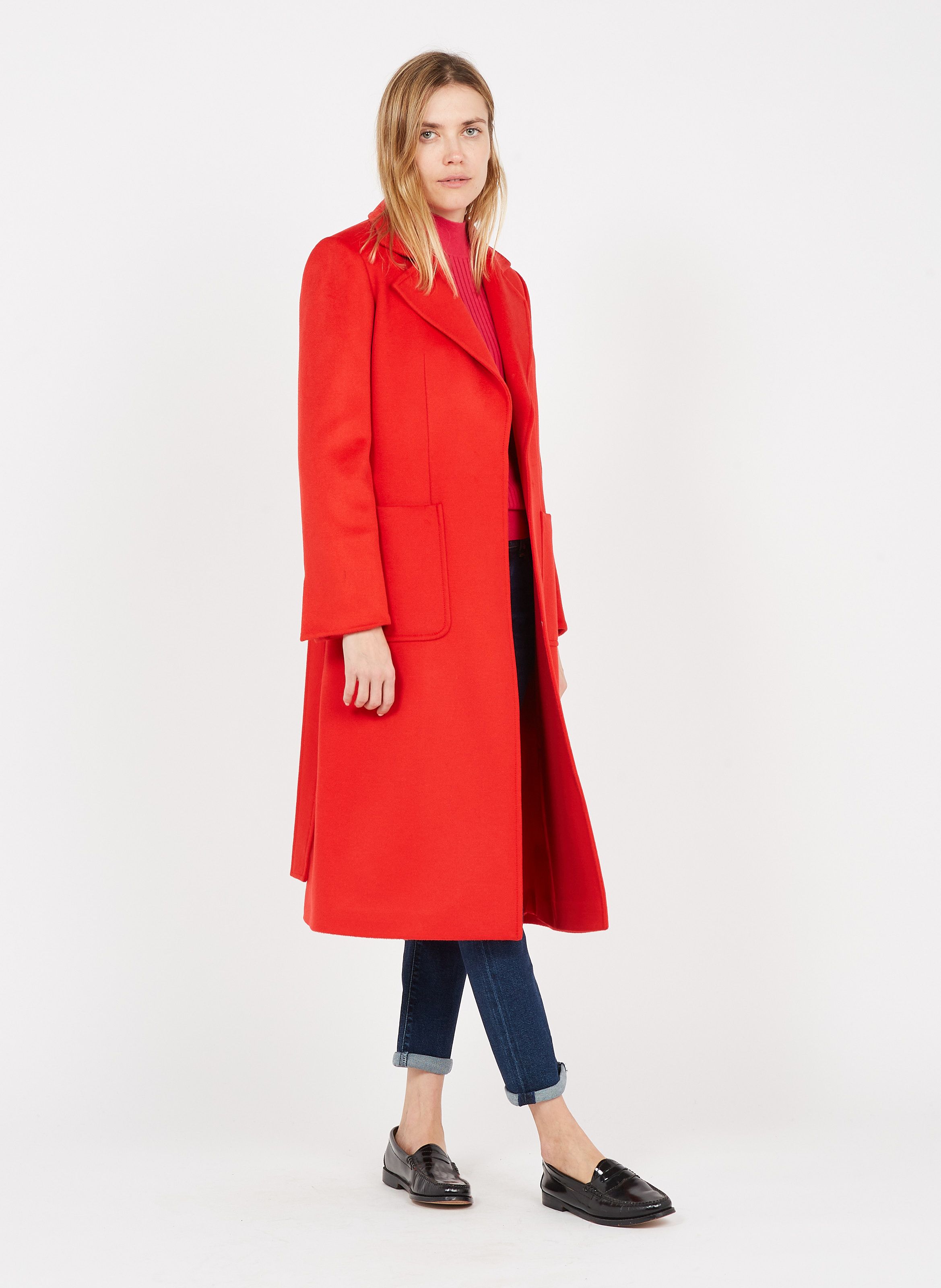 ladies long red wool coats