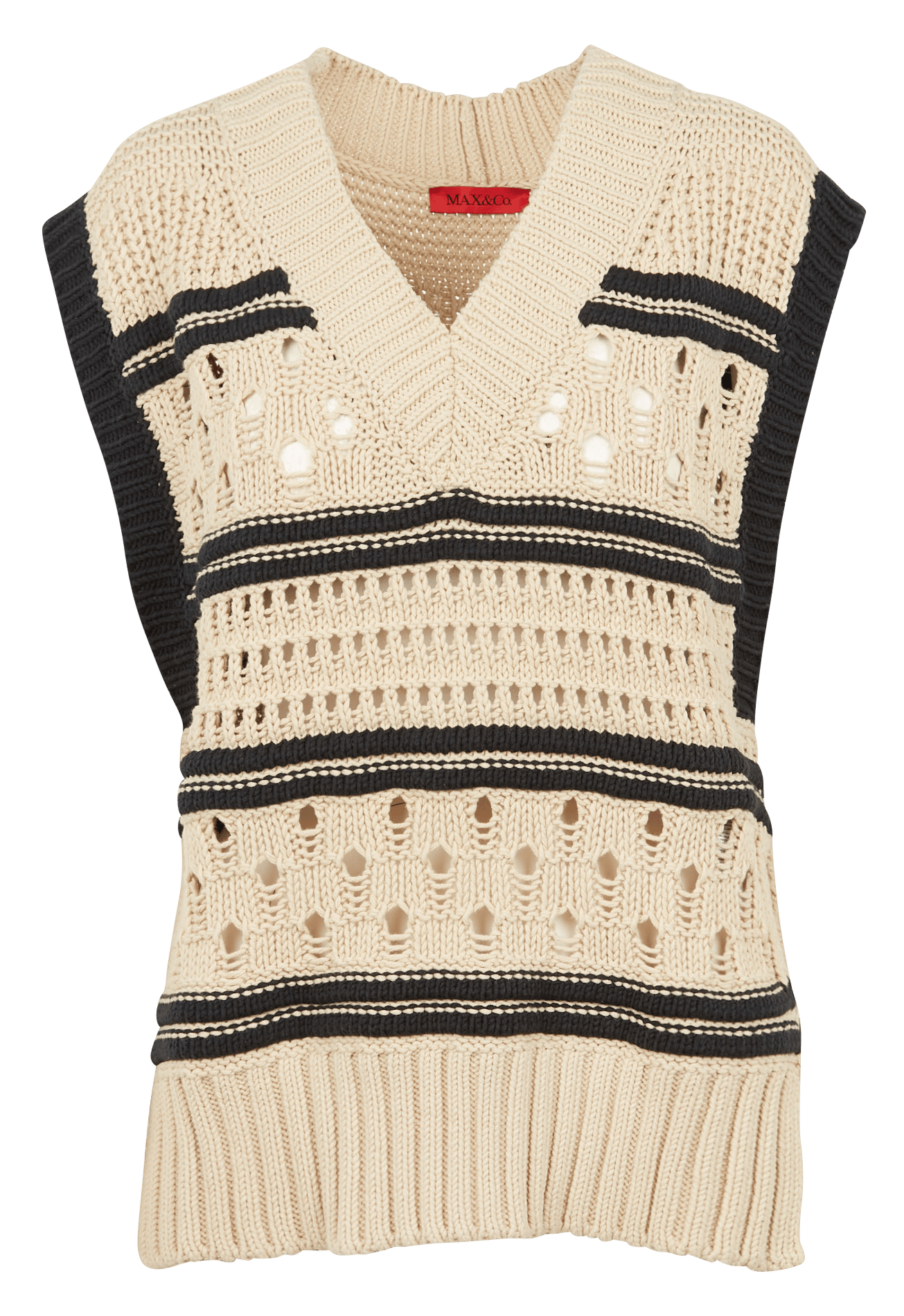 Sleeveless V-neck Cotton Sweater Beige 