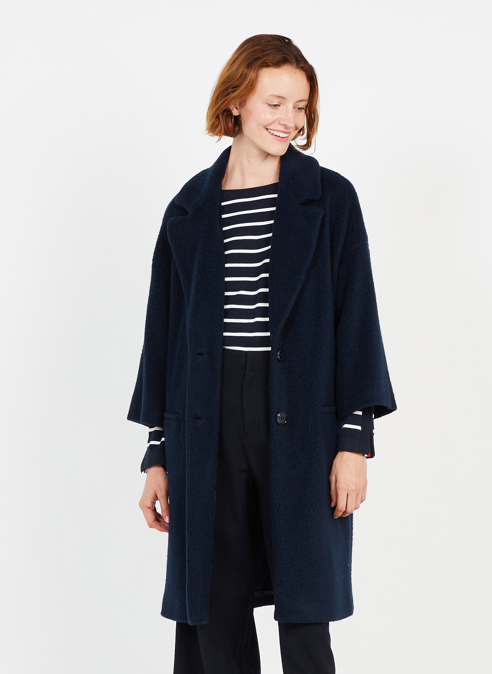 blue wool blend coat