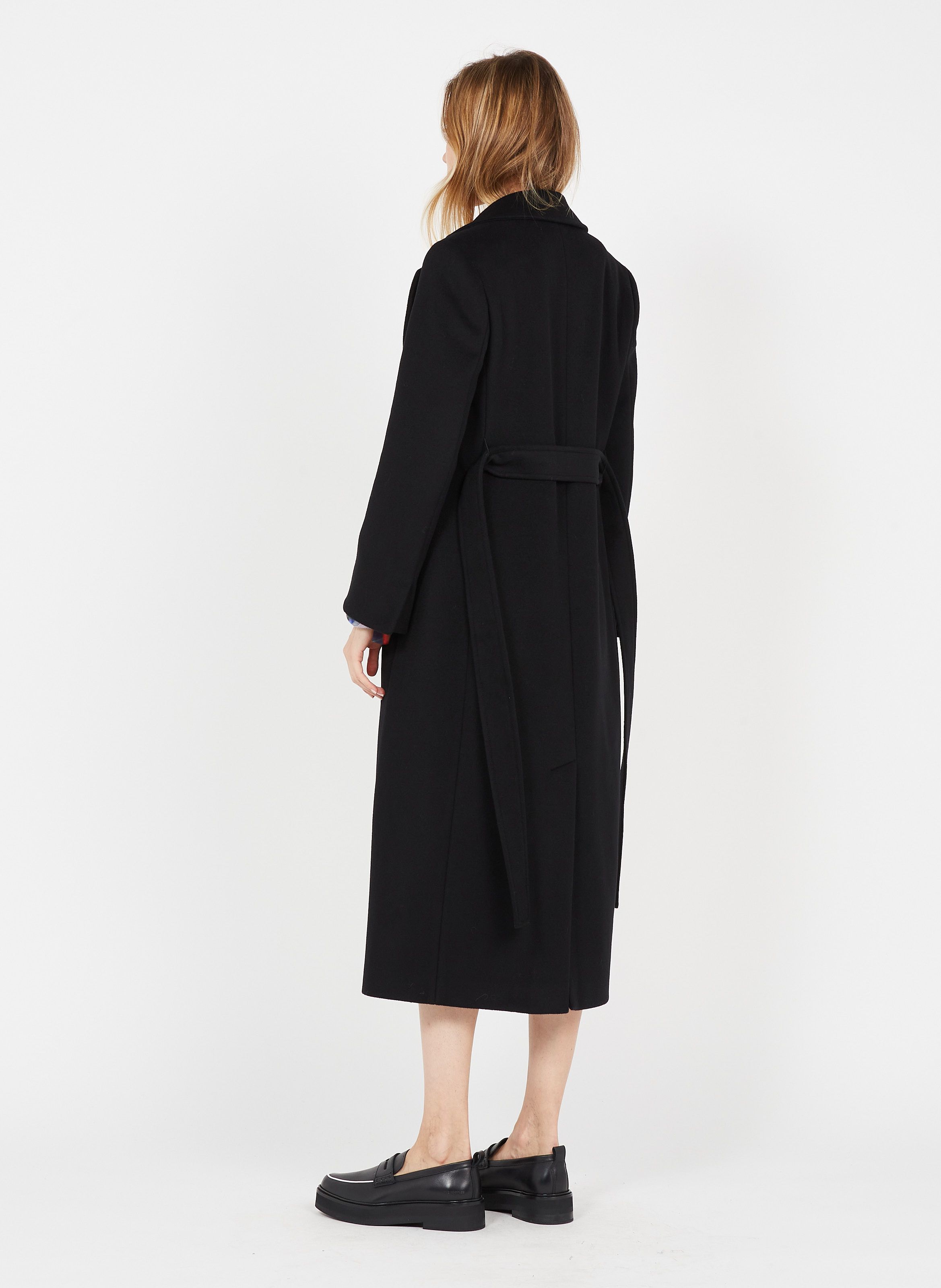 black wool tie coat