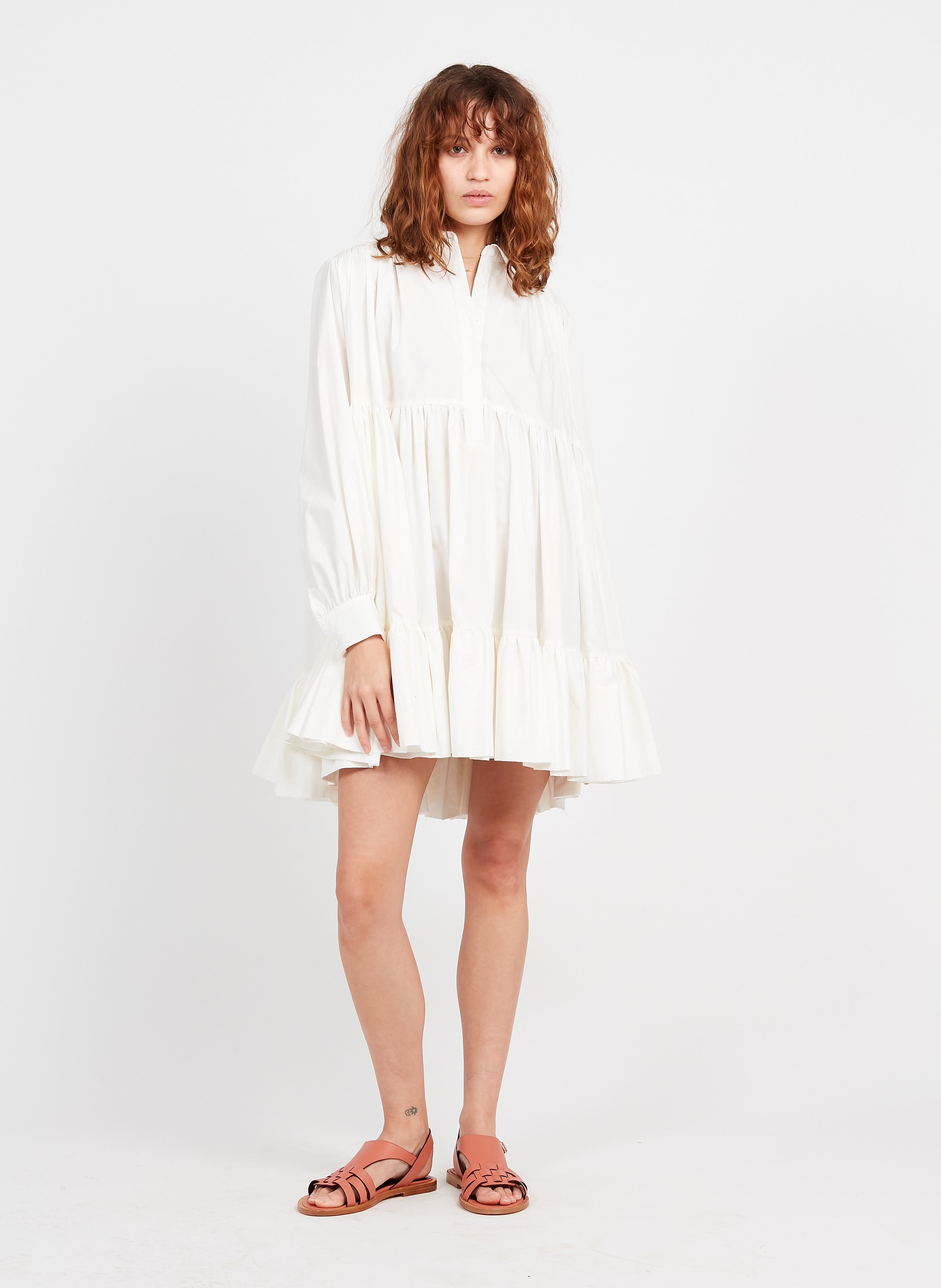 Sale Short Loose-fit Cotton Dress White 