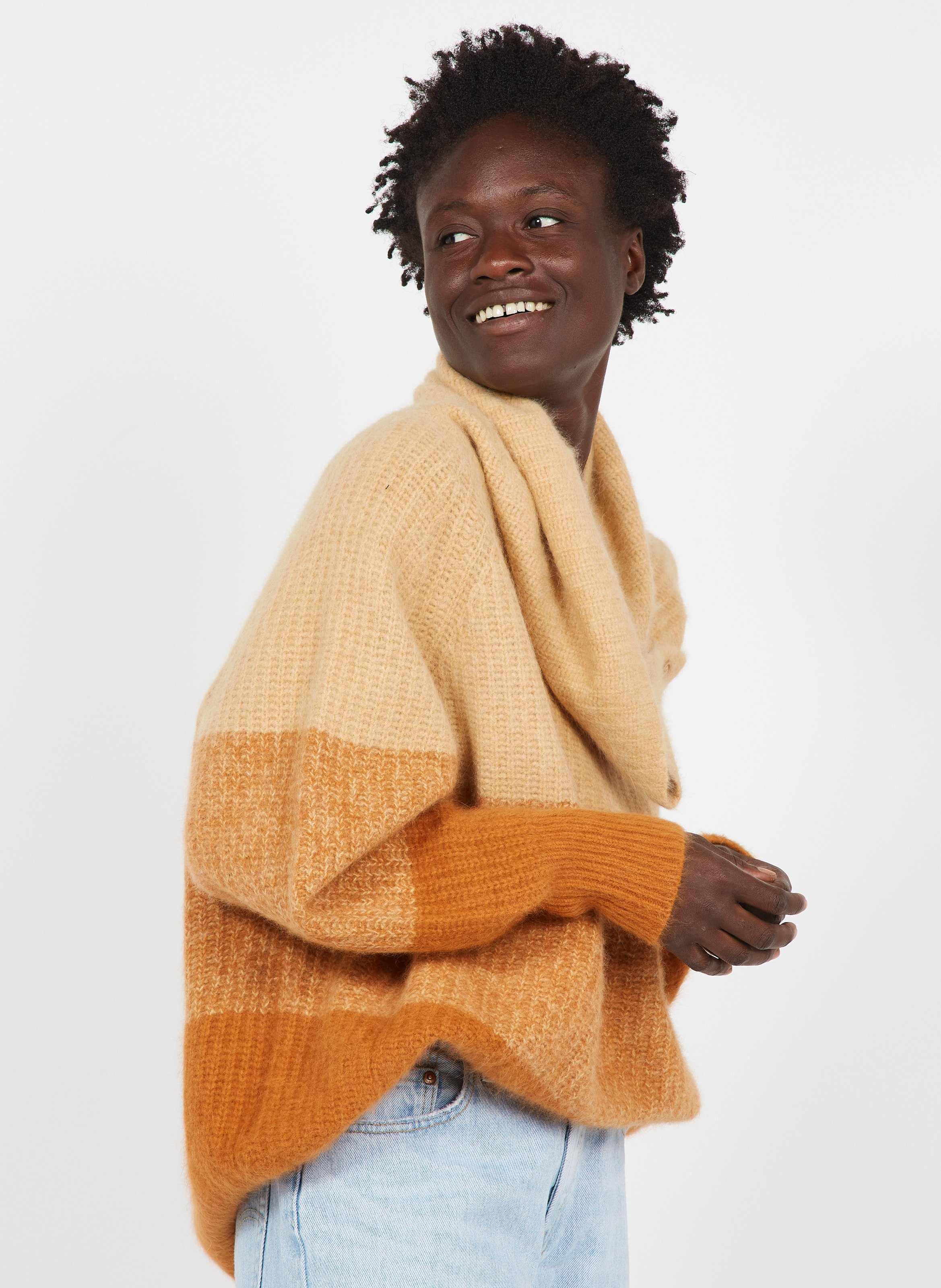Striped Raccoon Wool Turtleneck Sweater 