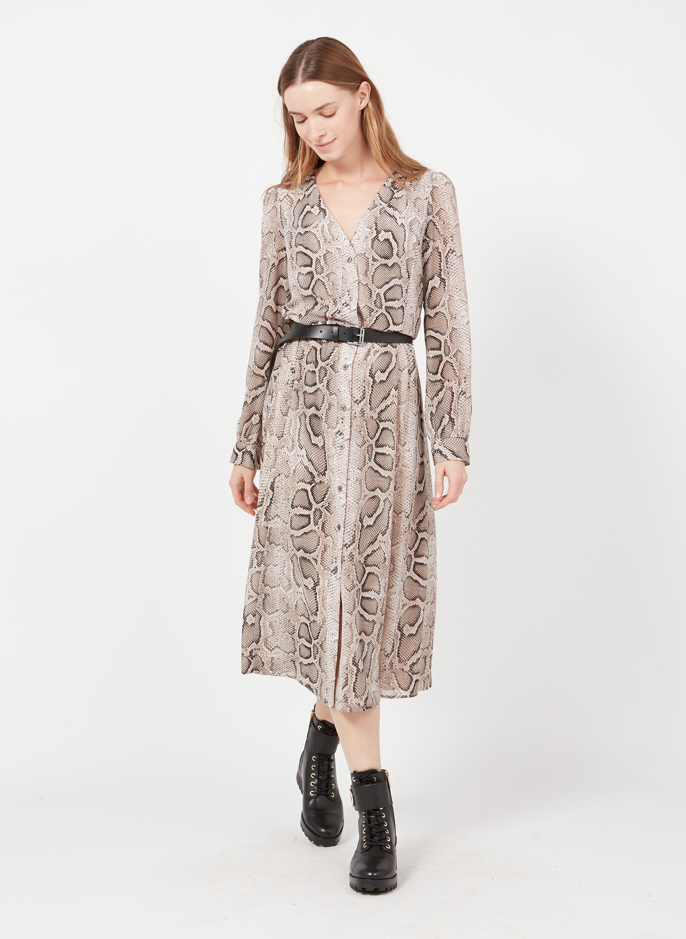 grey snake print midi dress