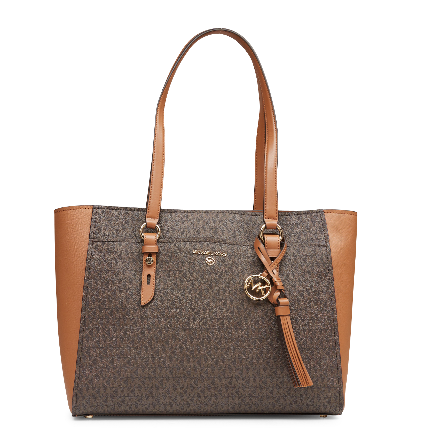 Leather Tote Bag With Printed Logo Brn 