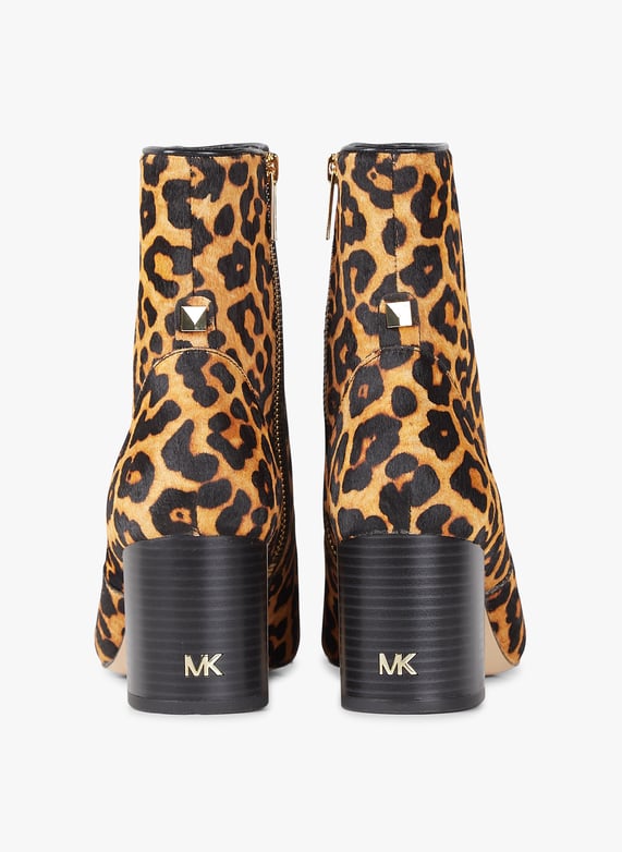 Beige Leopard print calfskin mid calf boots