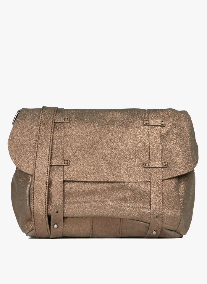 MILA LOUISE Khaki Iridescent leather messenger bag