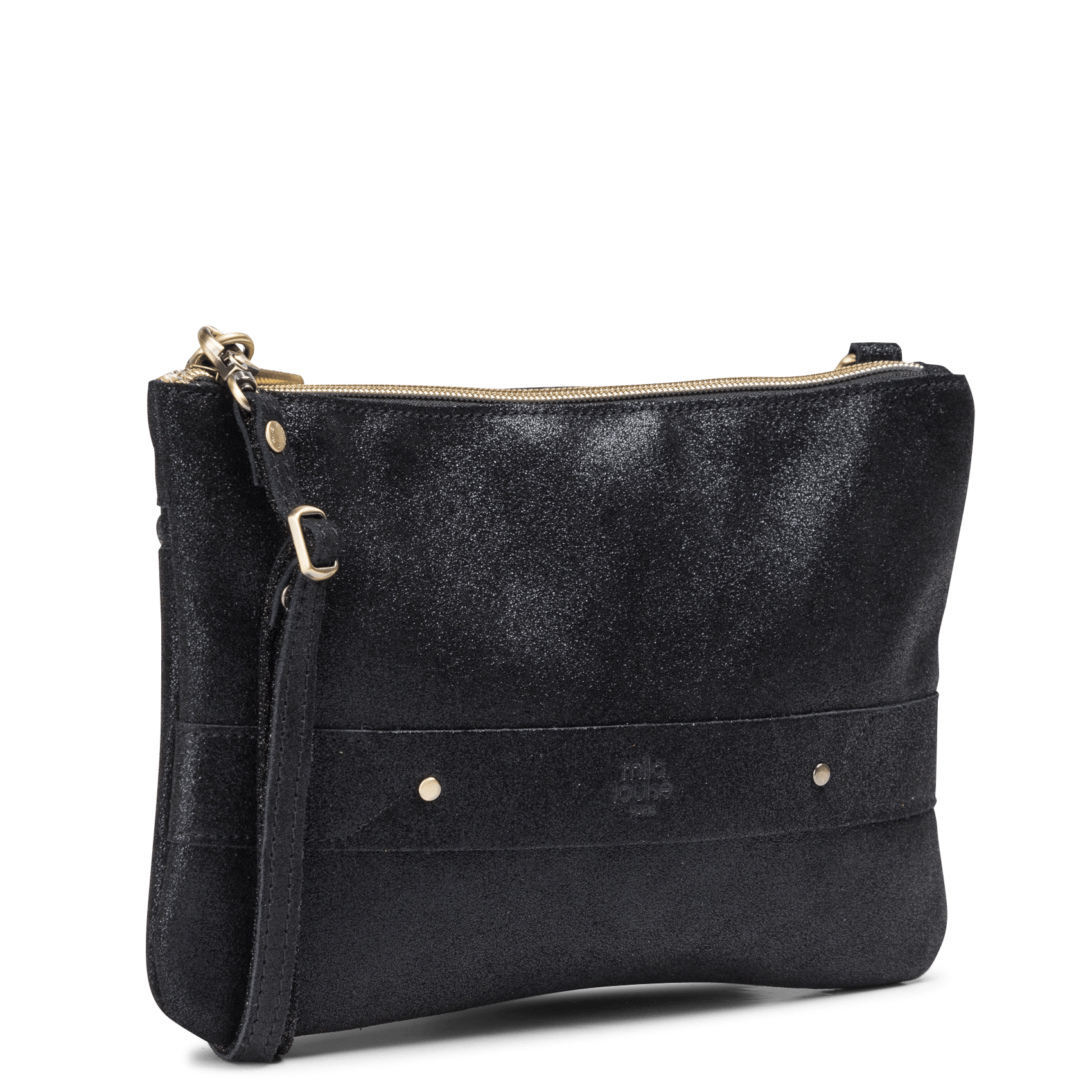 Metallic Leather Clutch Bag Noir Mila Louise Women Place des Tendances