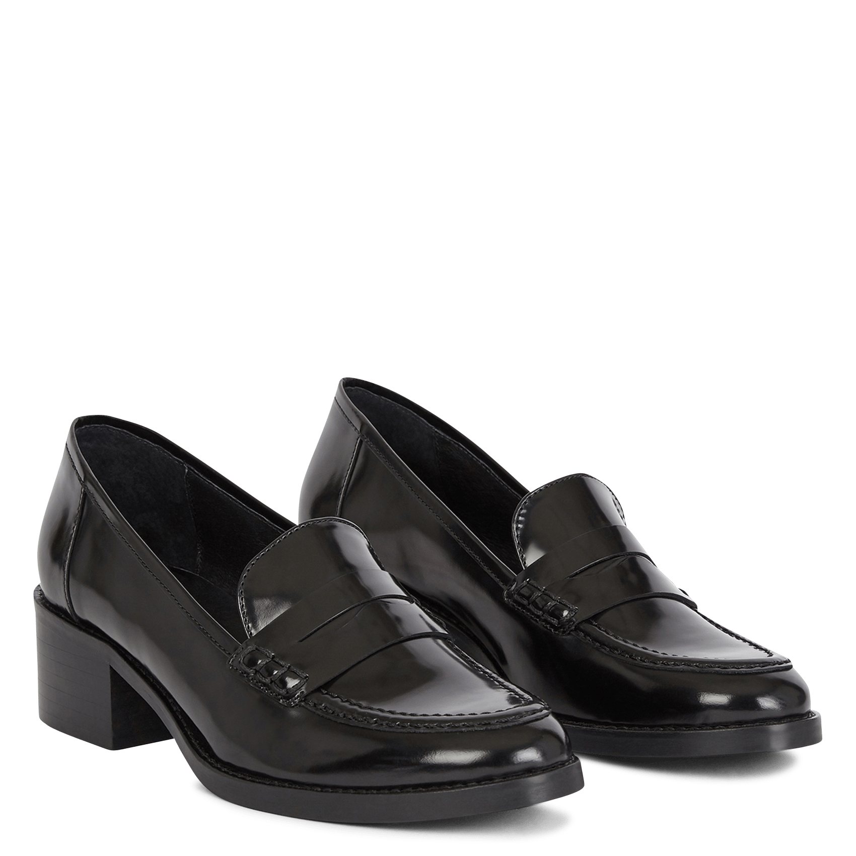 black heeled loafers