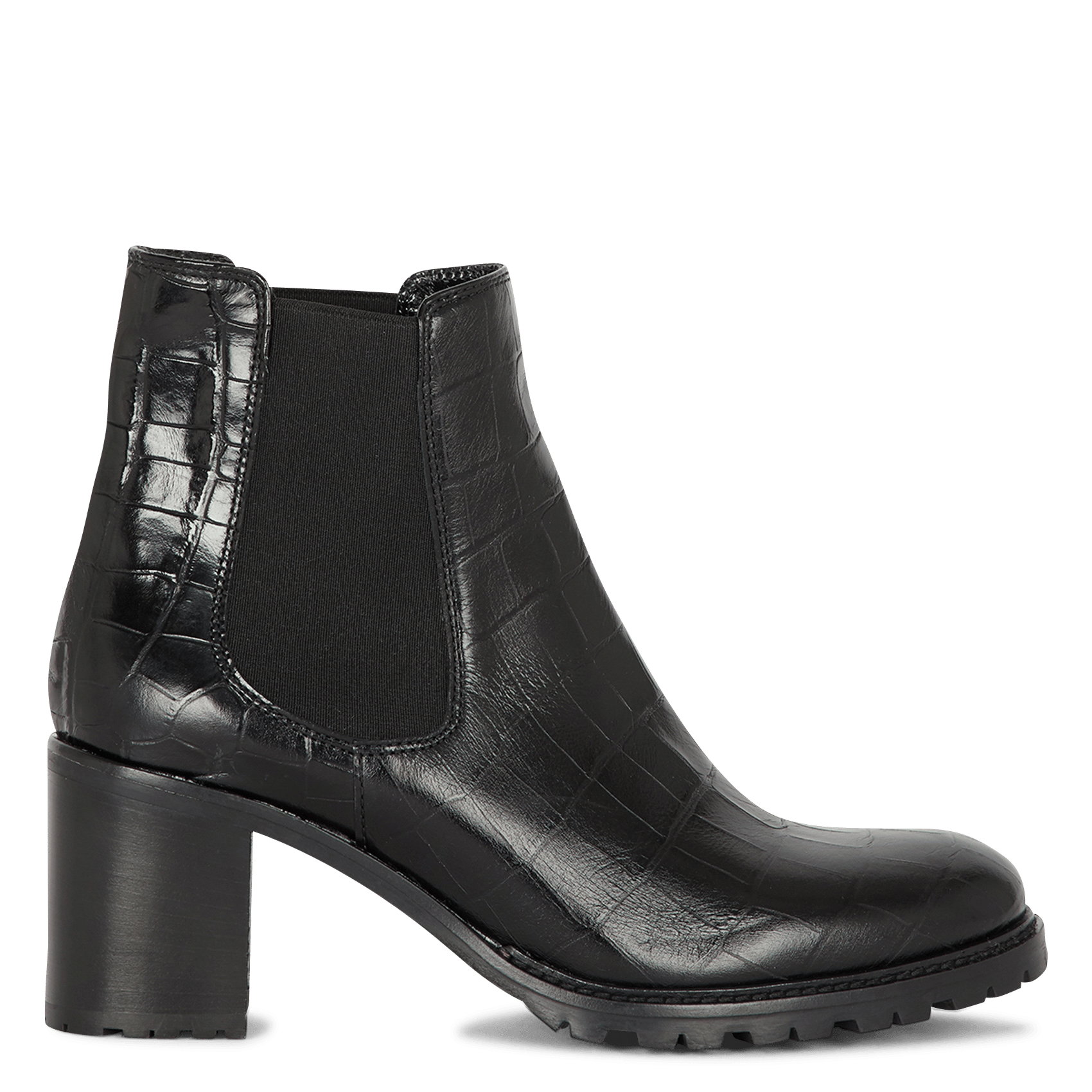 Mock Croc Heeled Leather Mid-calf Boots Noir Minelli - Women | Place des  Tendances