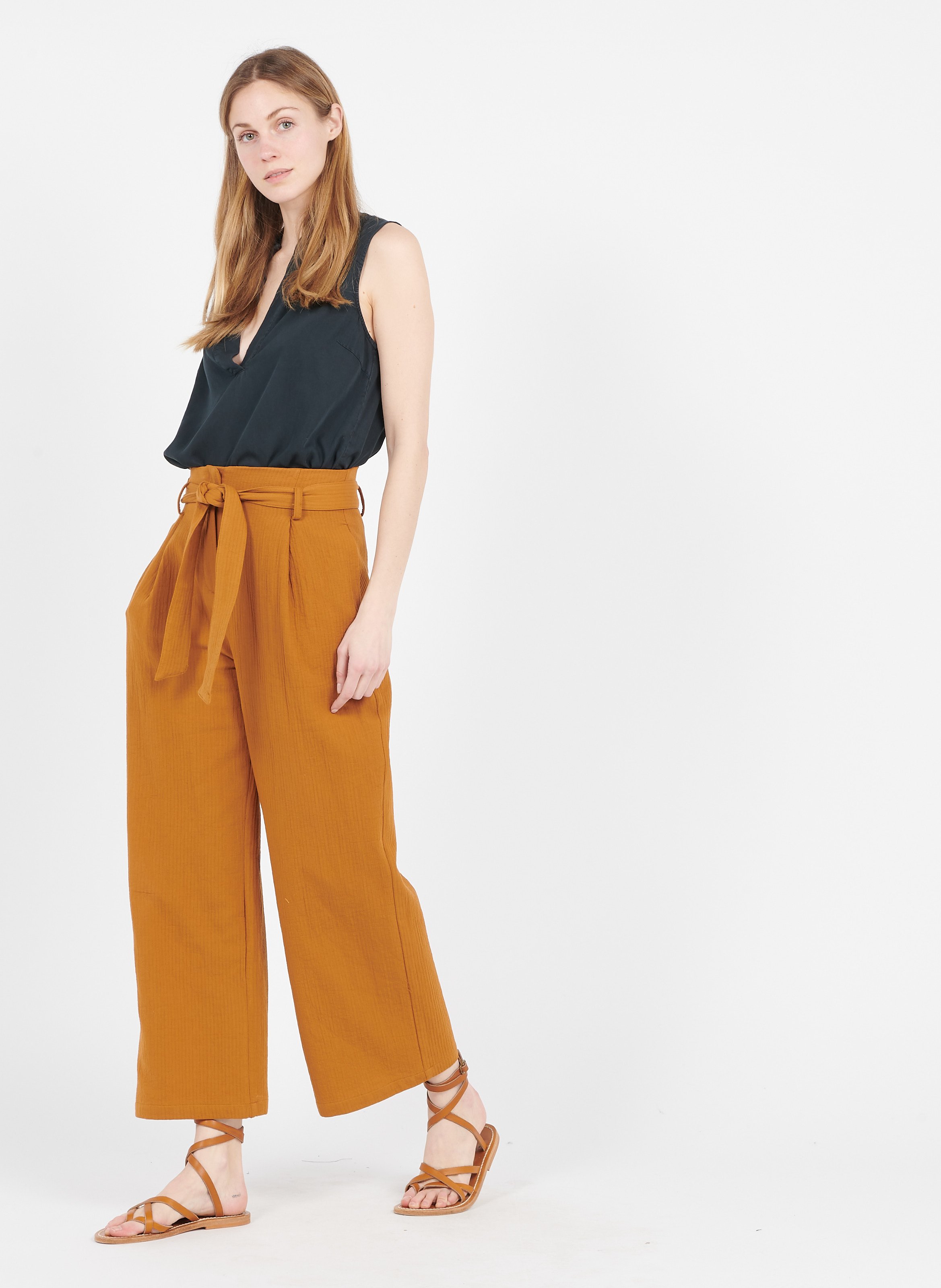 Sale High-waisted Wide-leg Cotton Gauze 