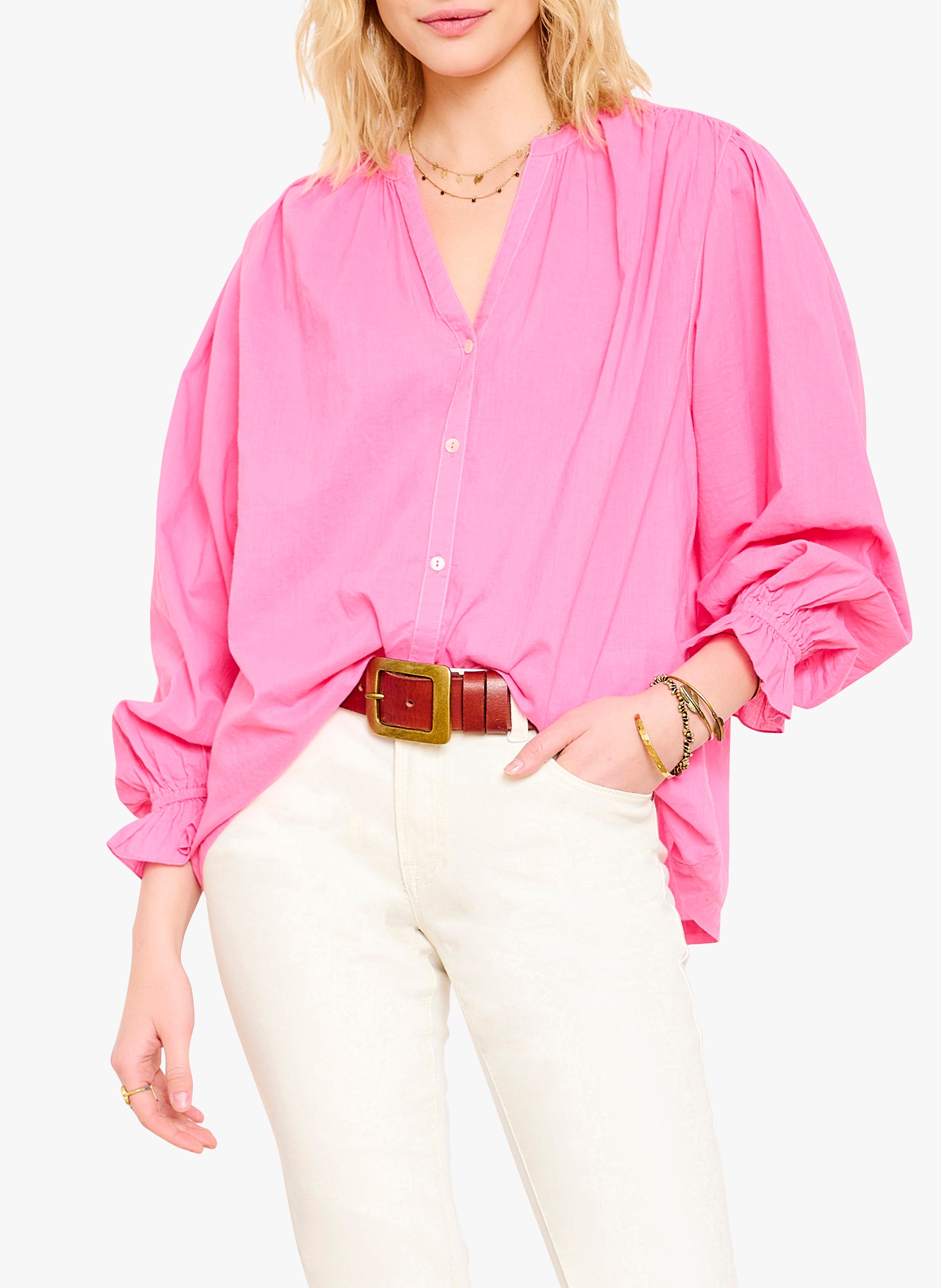 Cotton Henley Shirt Pink Mkt - Women 