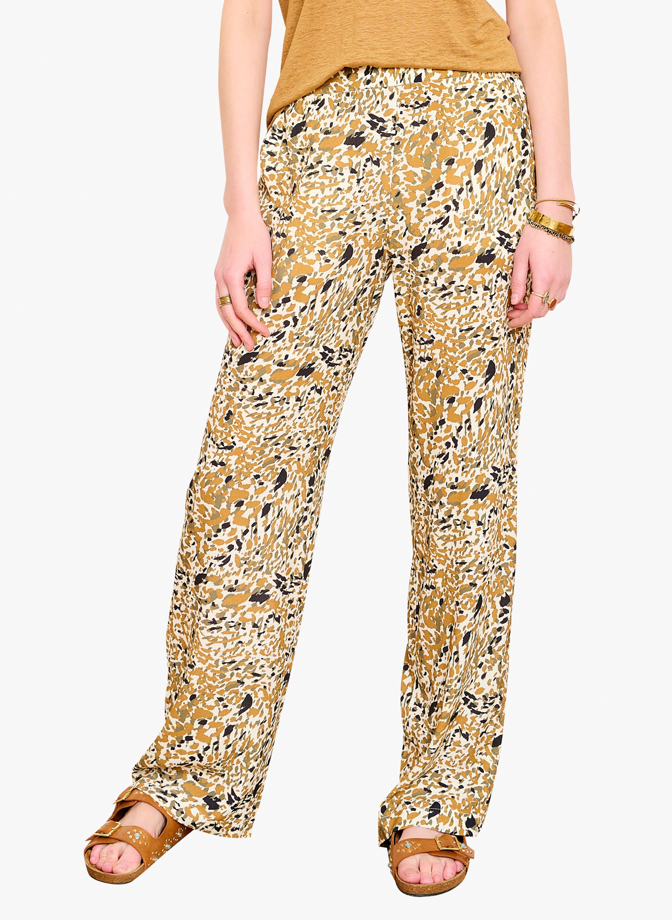 Printed Wide-leg Pants Kaki Mkt - Women 