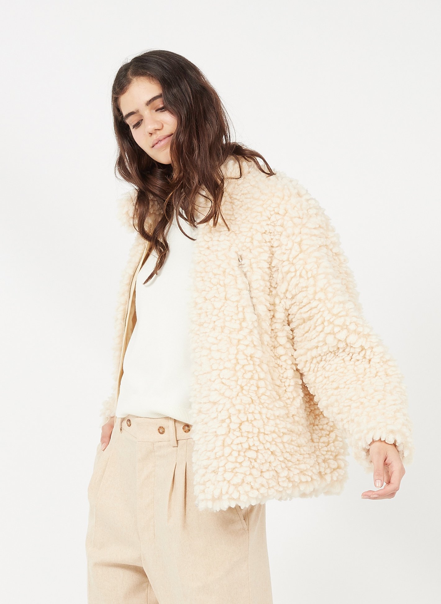 off white fur jacket