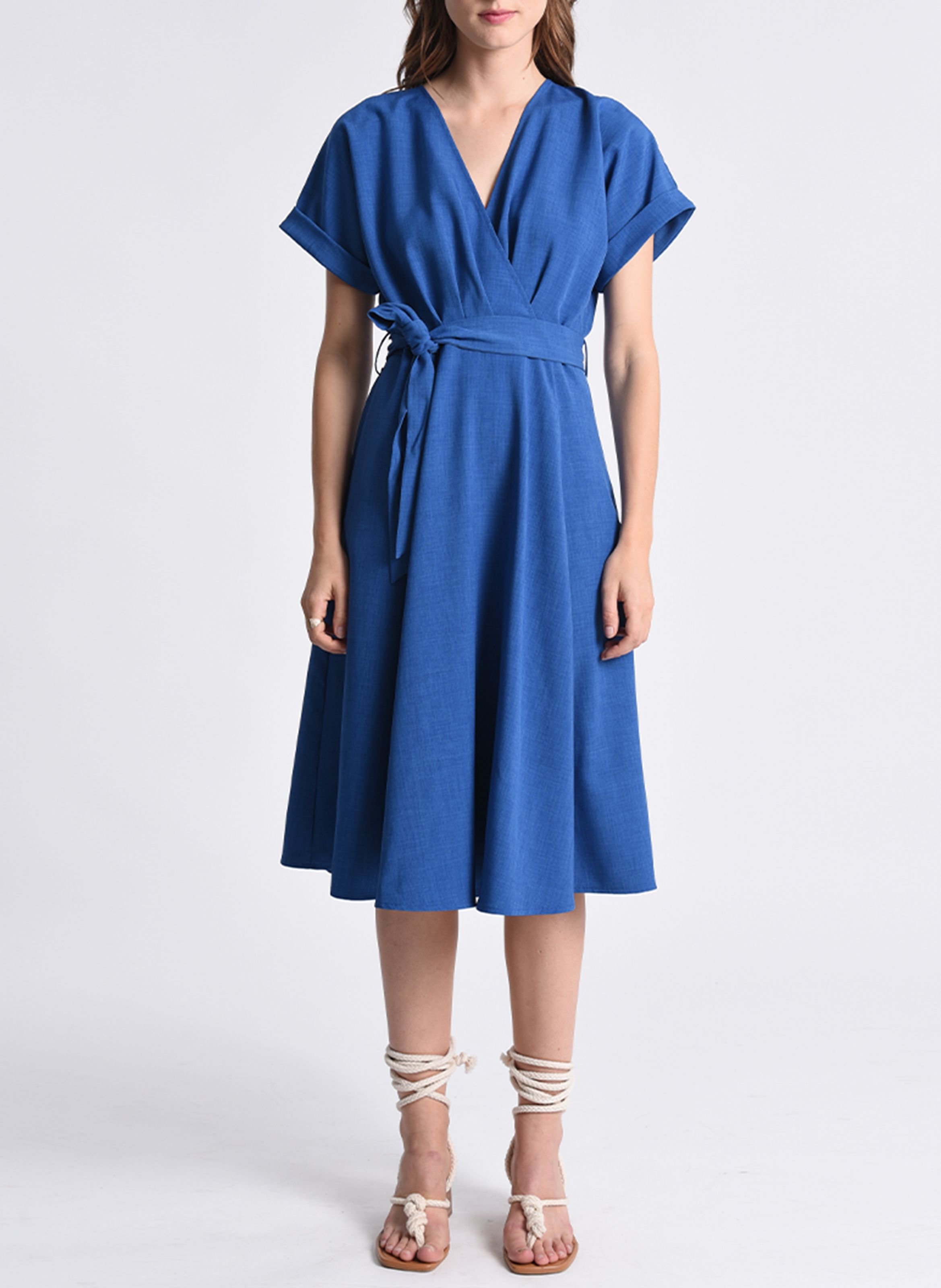 cobalt blue v neck dress