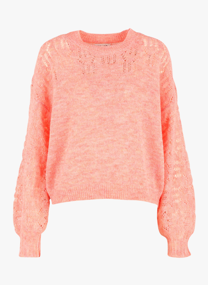 MOLLY BRACKEN Pink Round-neck openwork mixed-knit sweater