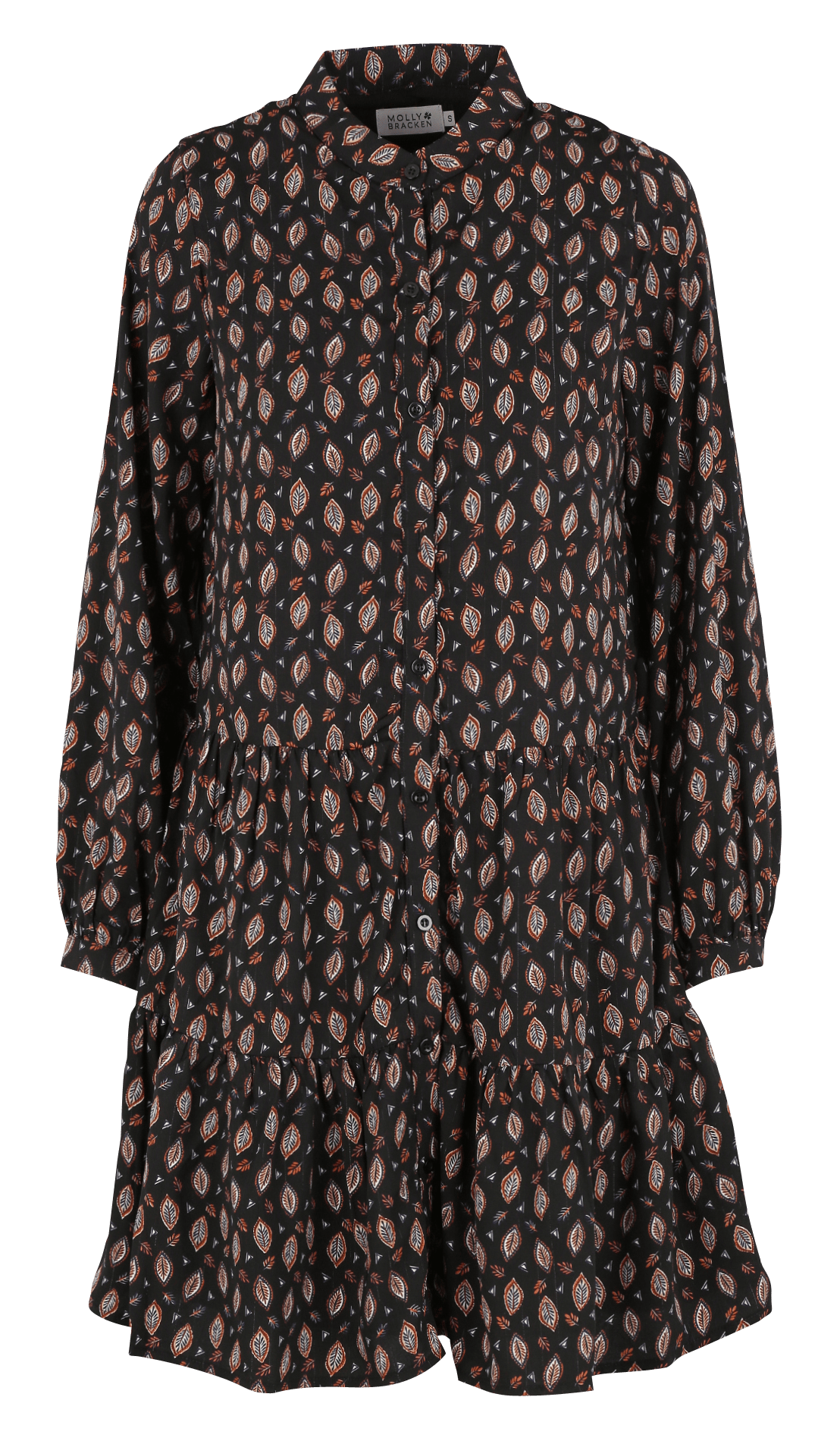 mollie black print shirt dress