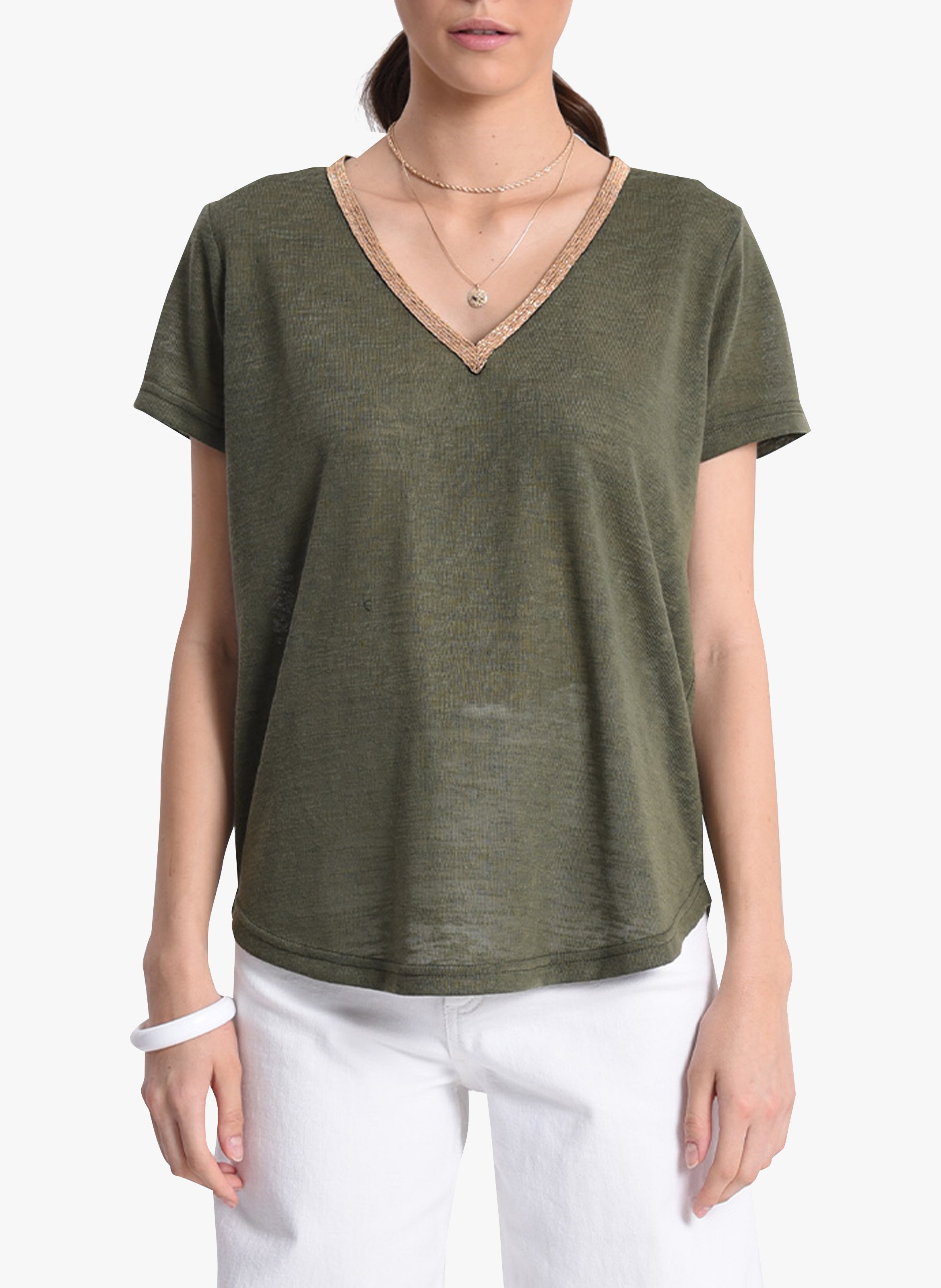 Sale Slub V-neck T-shirt Khaki Molly 