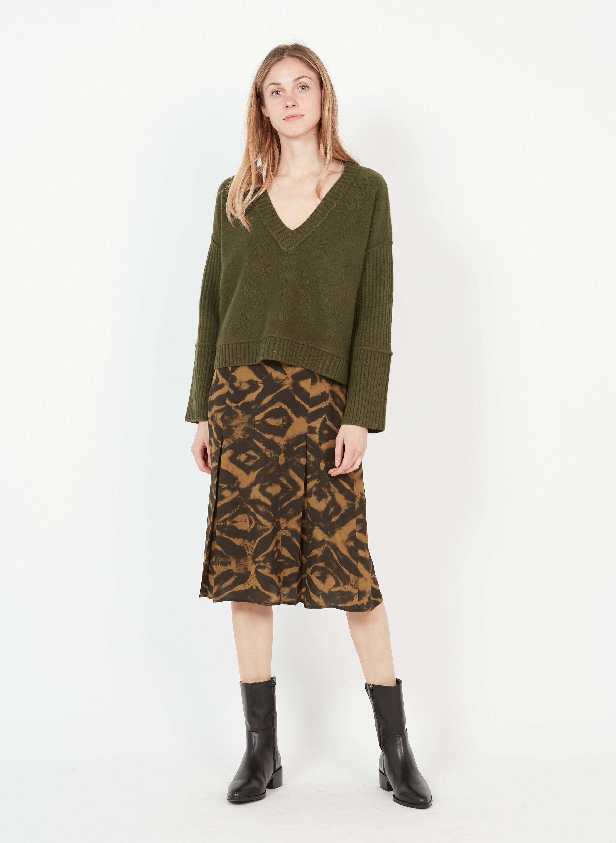 silk midi skirt green