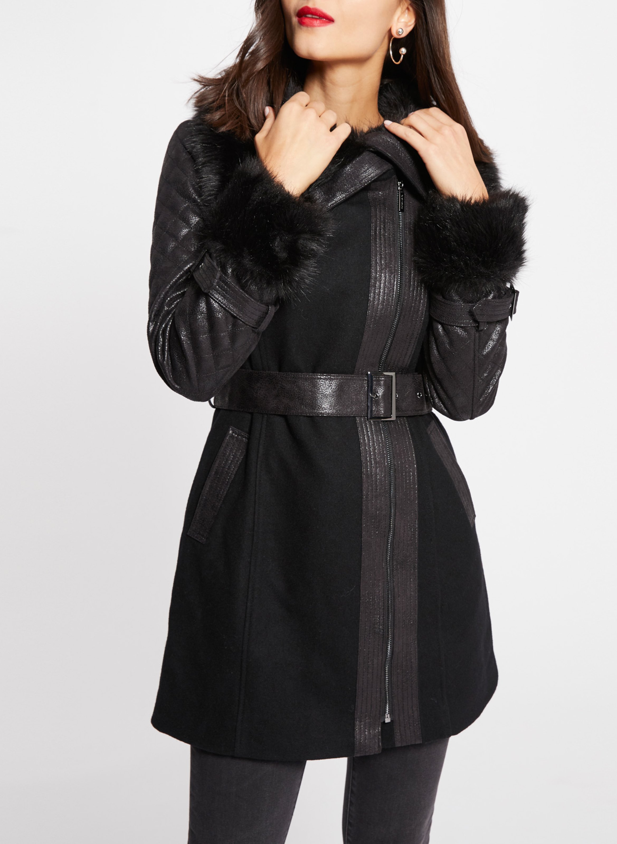 black belted winter coat