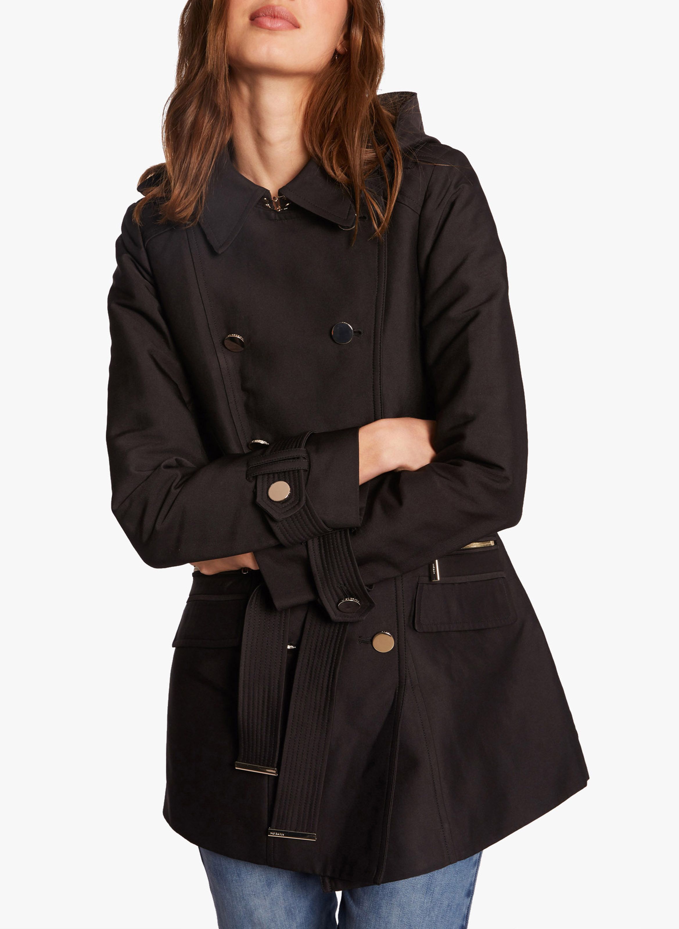 black hooded trench coat womens