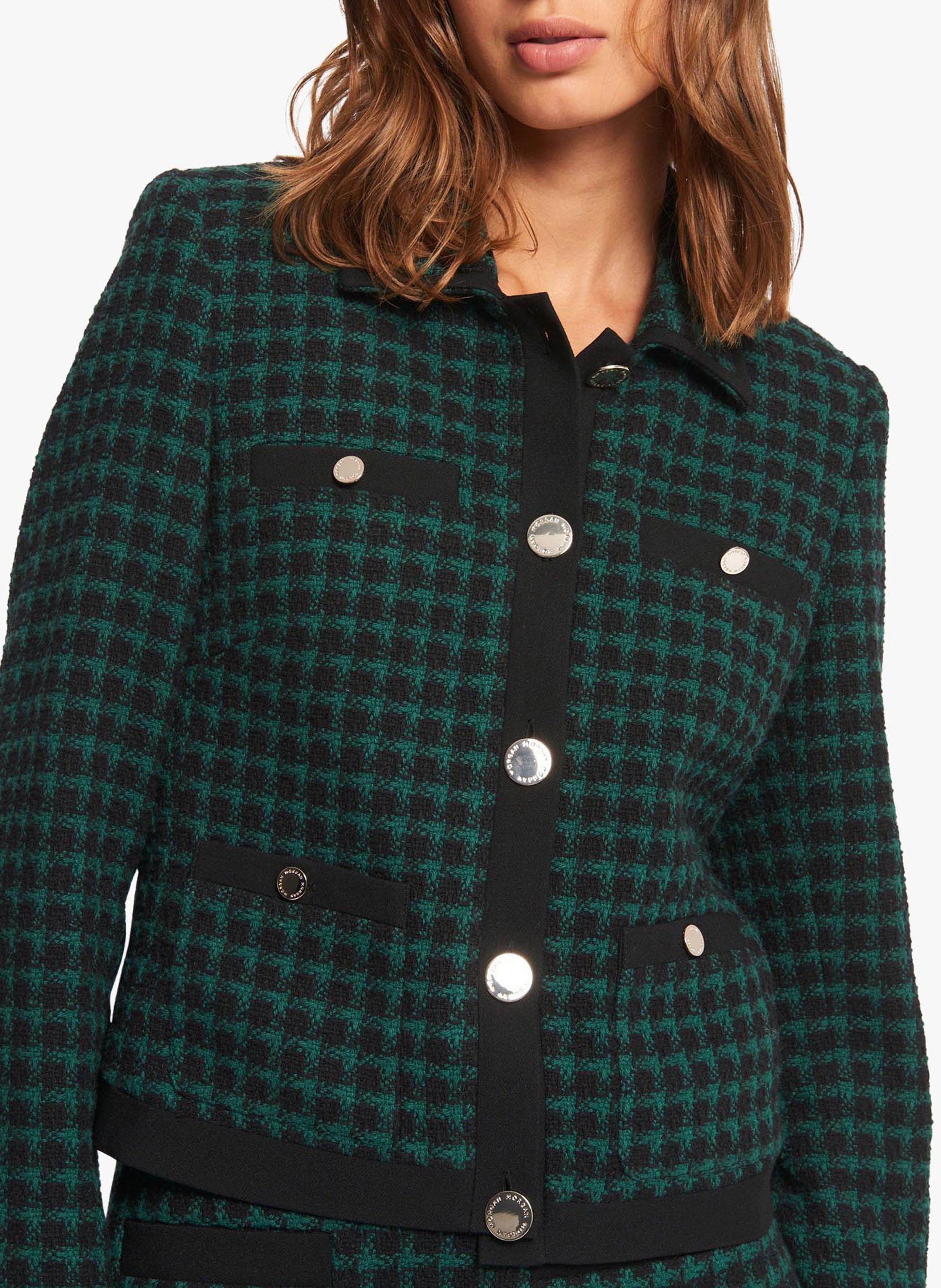 green houndstooth coat