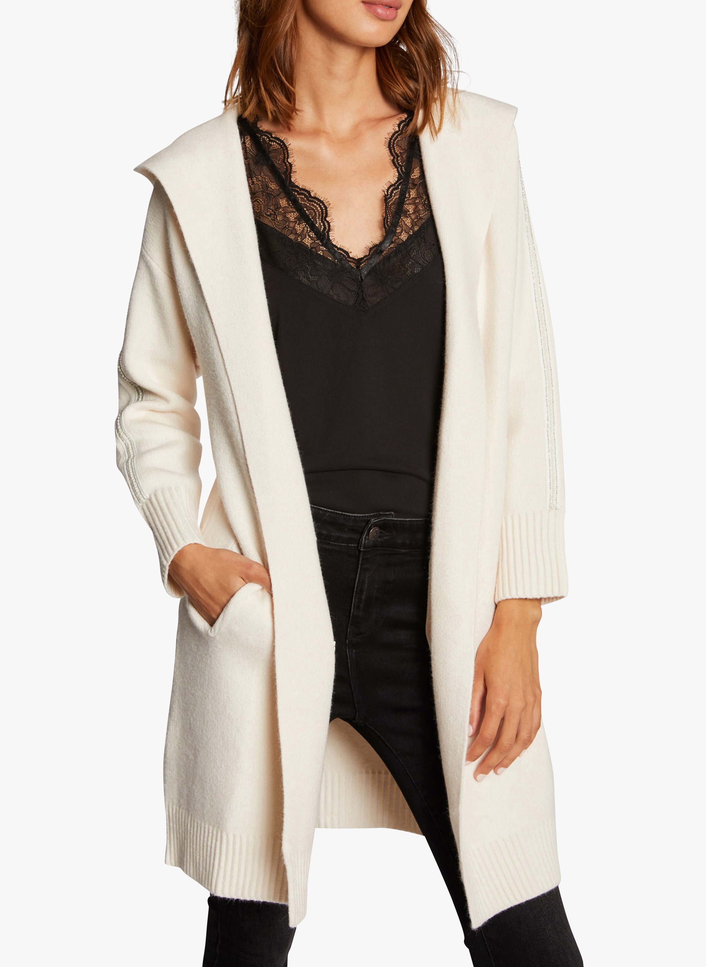 mid length white cardigan