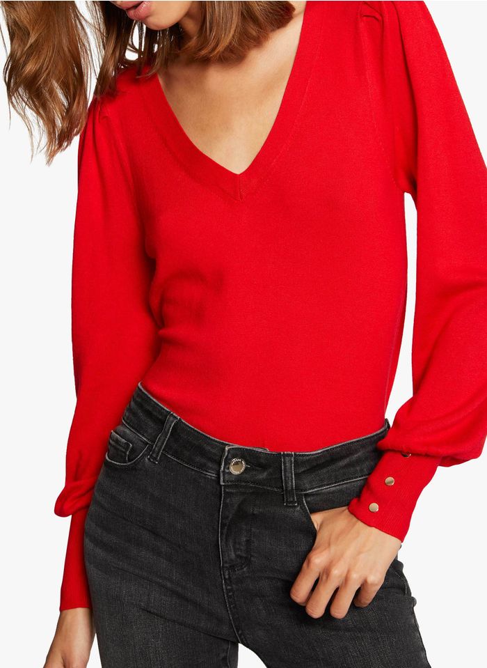 MORGAN Red Mixed-knit V-neck sweater