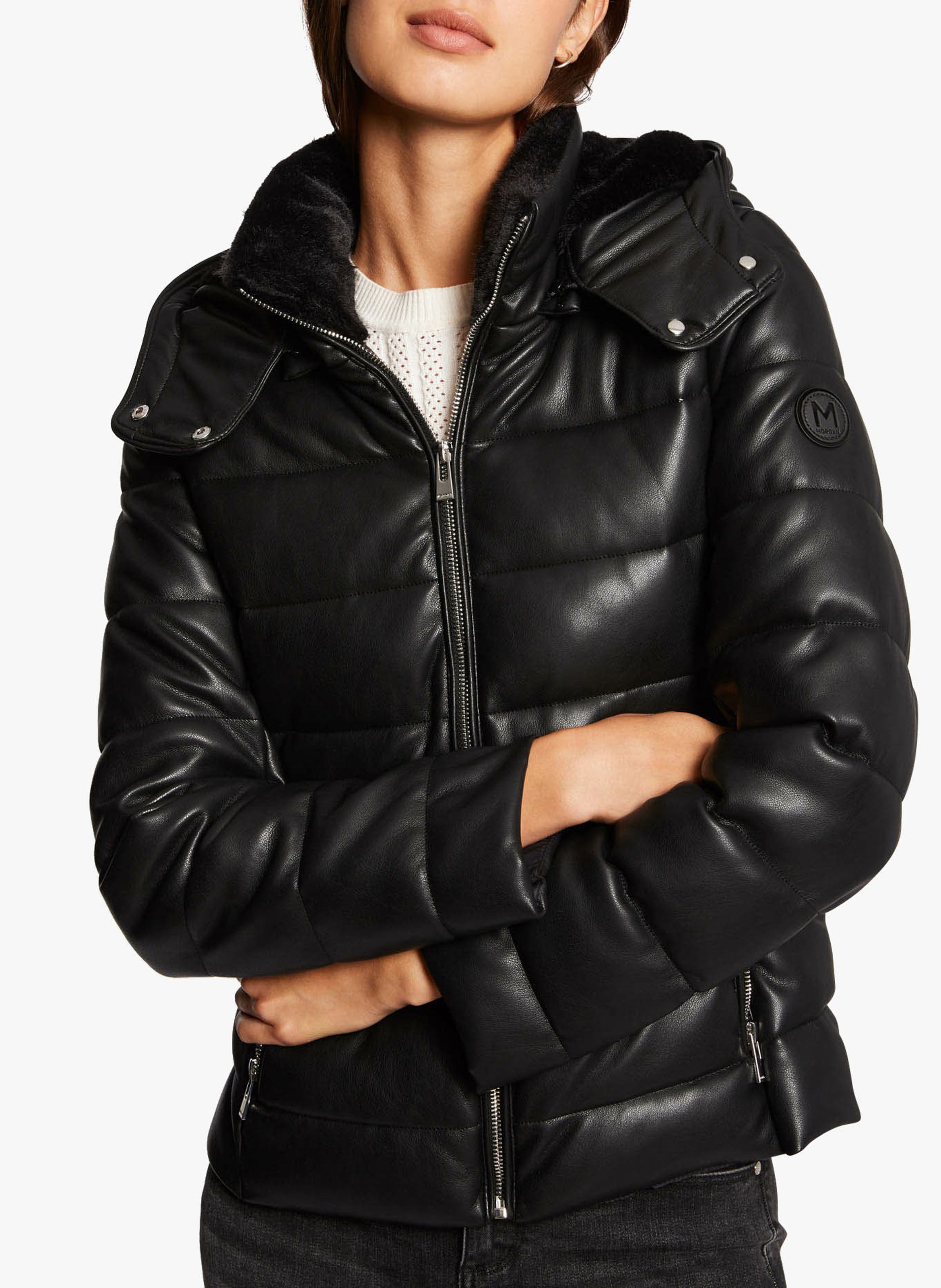 Black Round neck hooded padded jacket