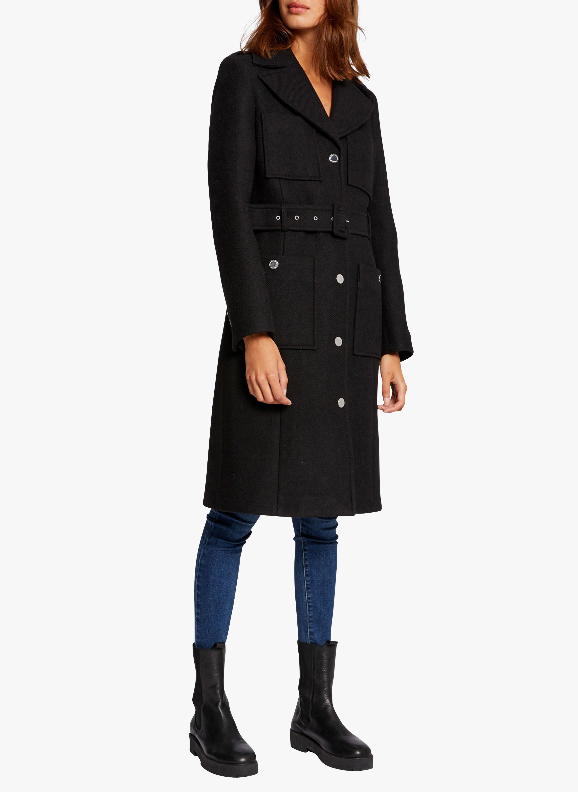 black coat belted