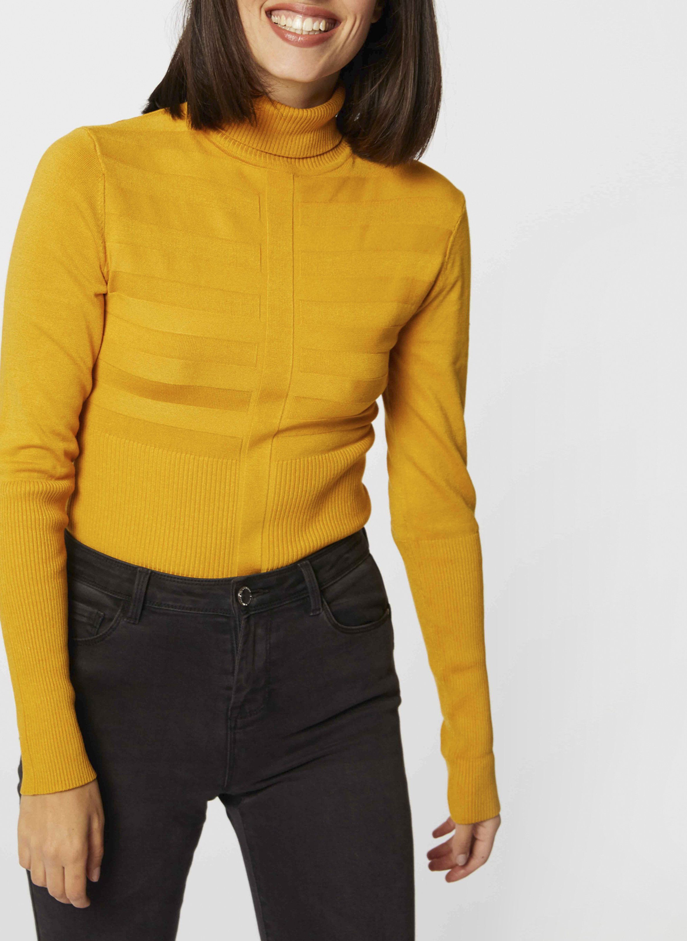 yellow turtleneck sweater