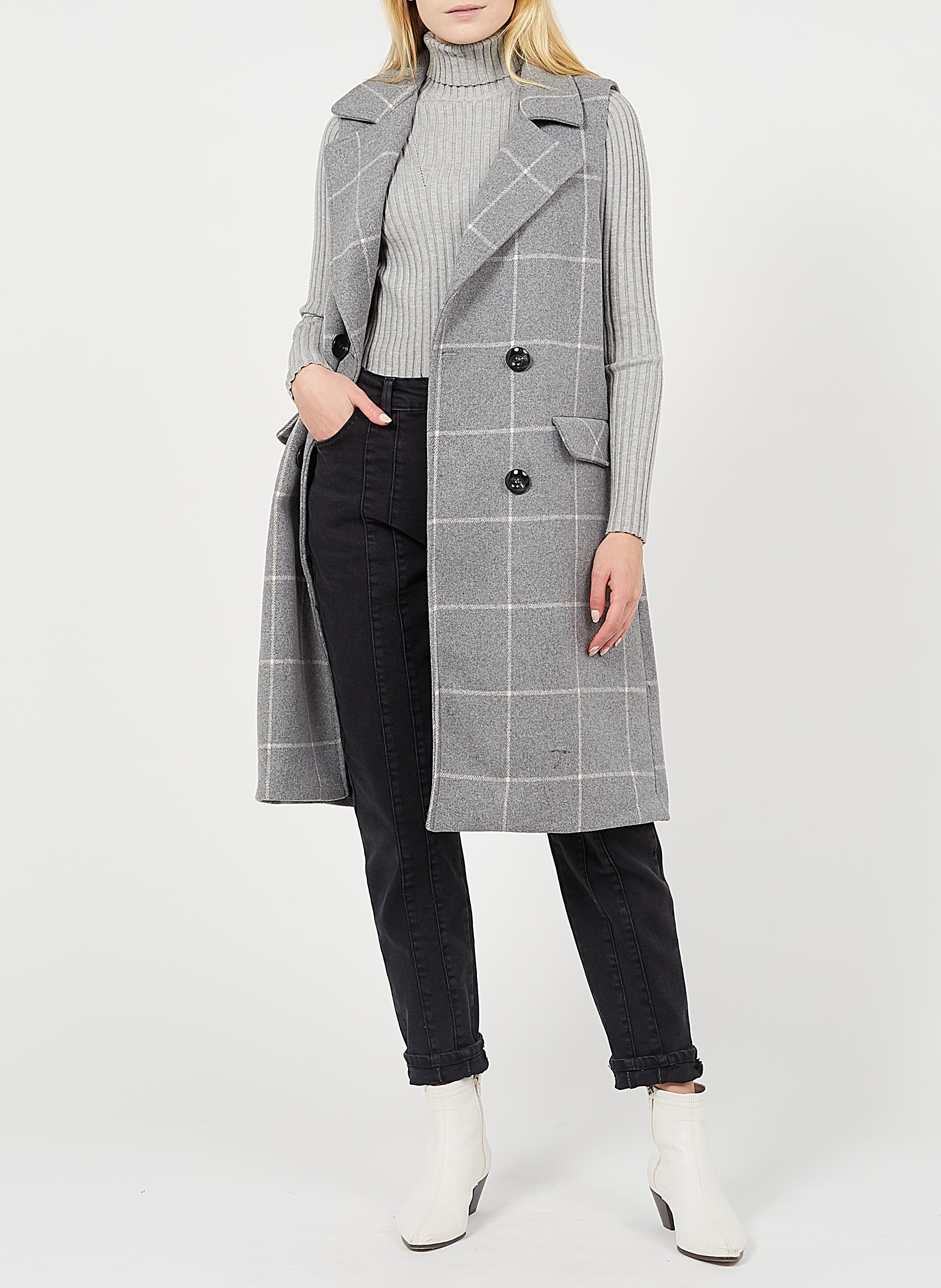 sleeveless wool coat
