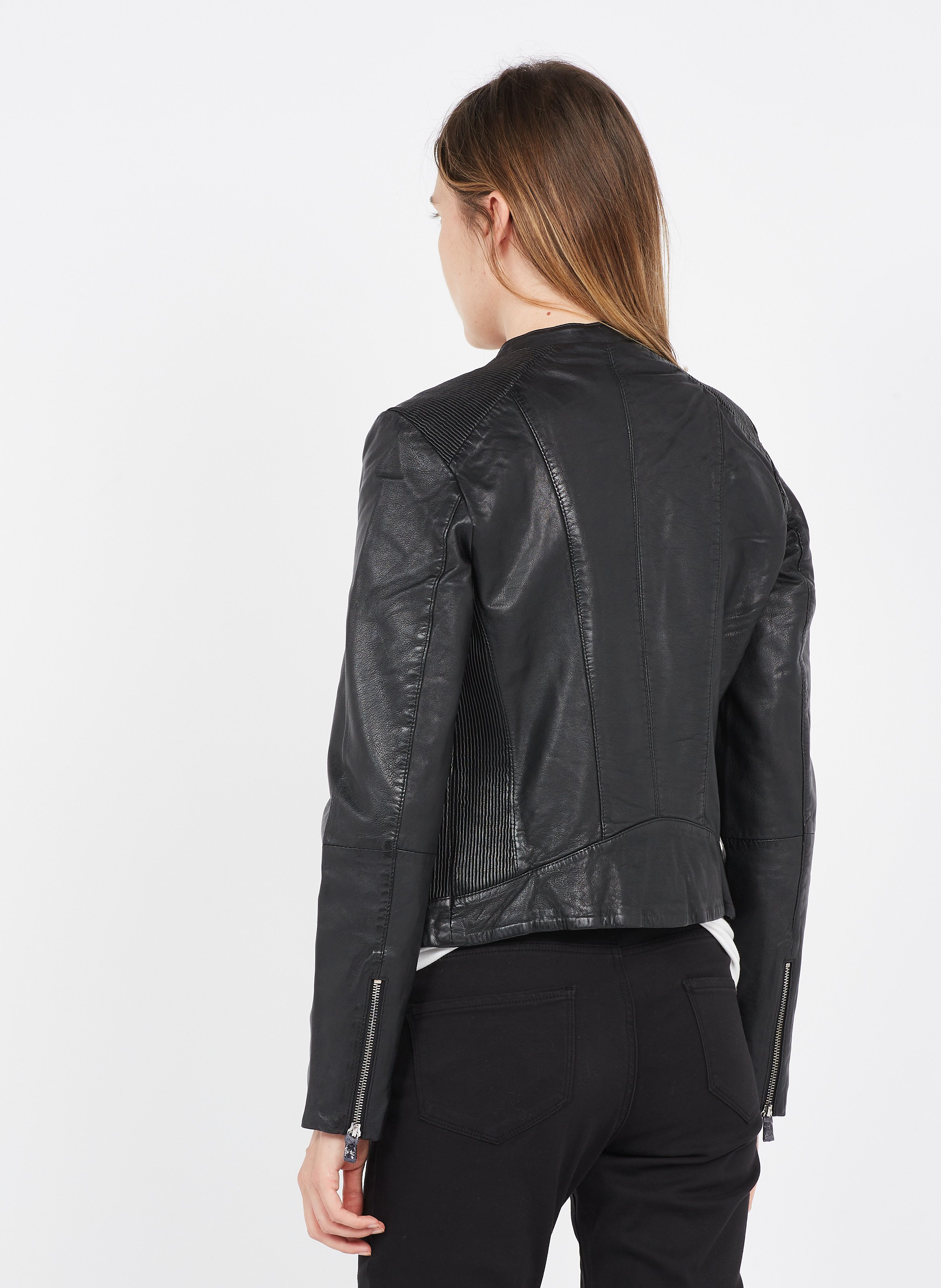 round neck biker jacket