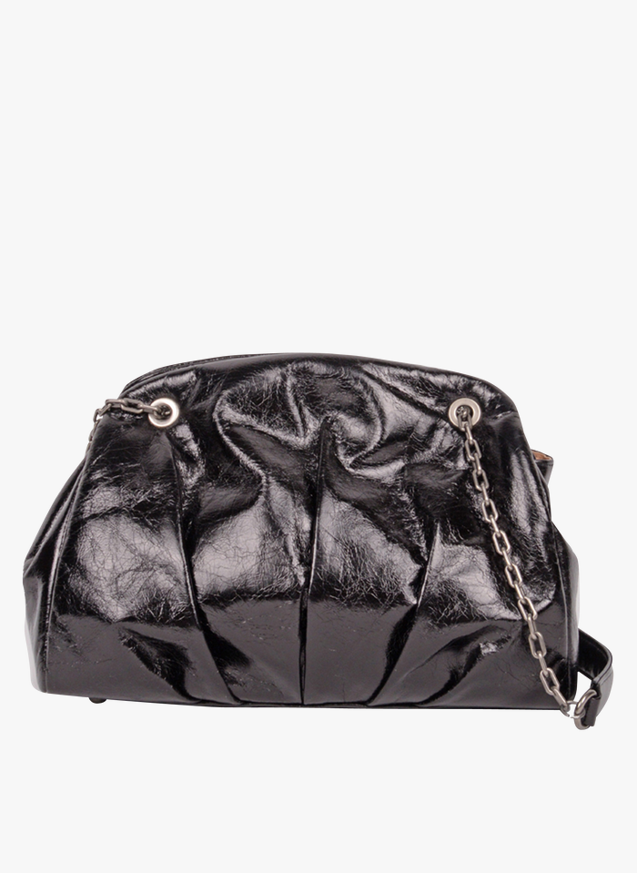 NAT & NIN Black Pleated leather chain bag