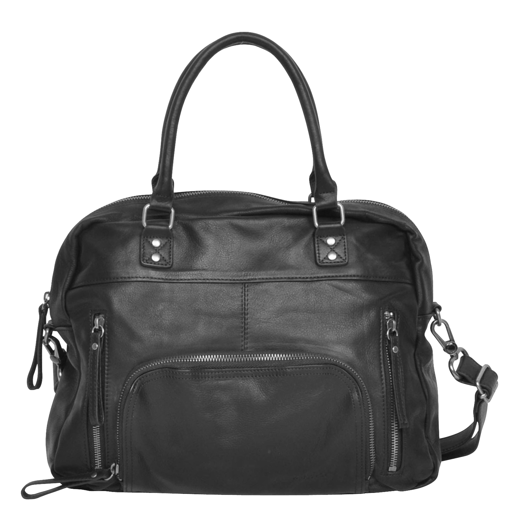 black zip up handbag