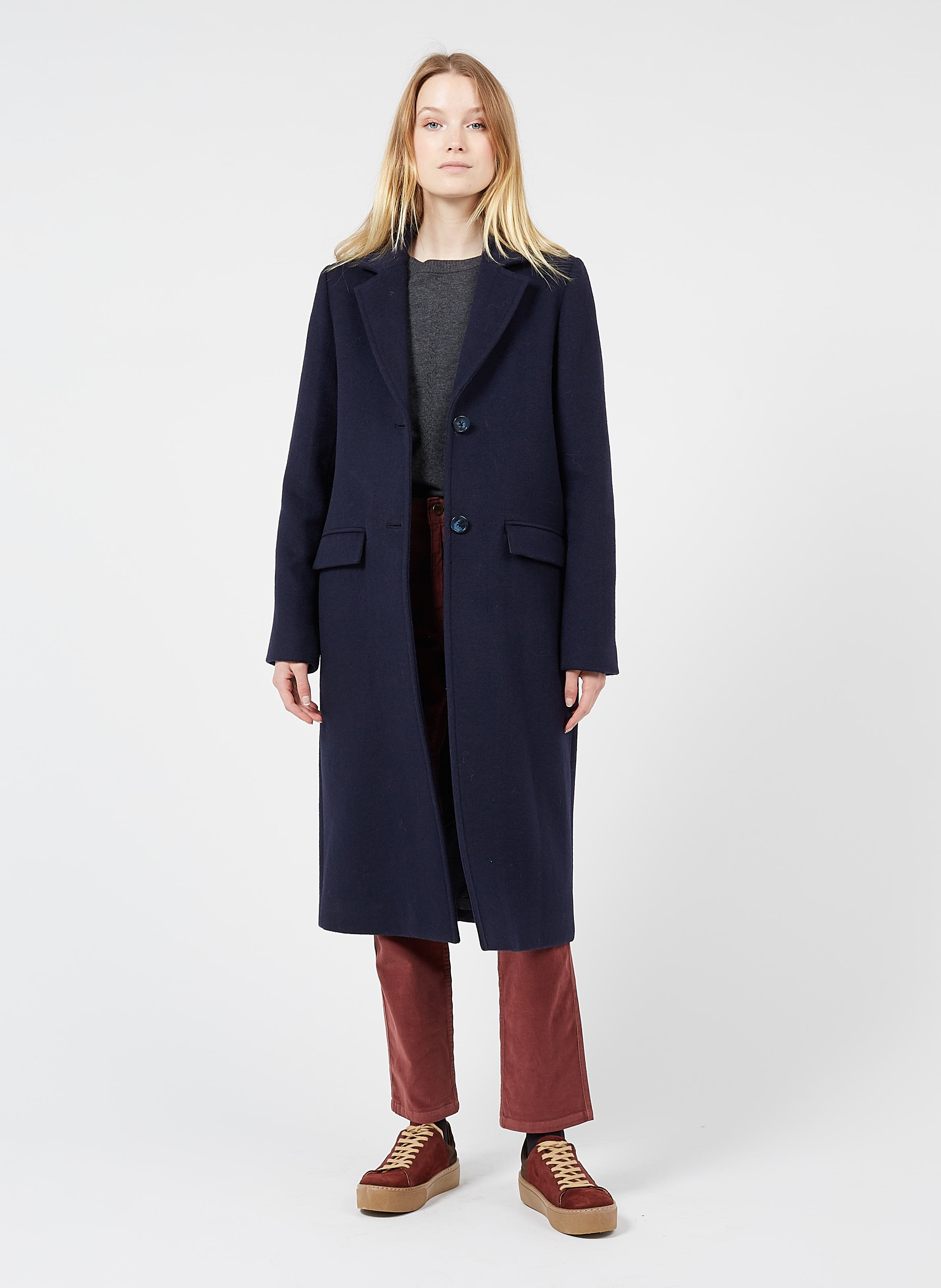 tailored navy coat