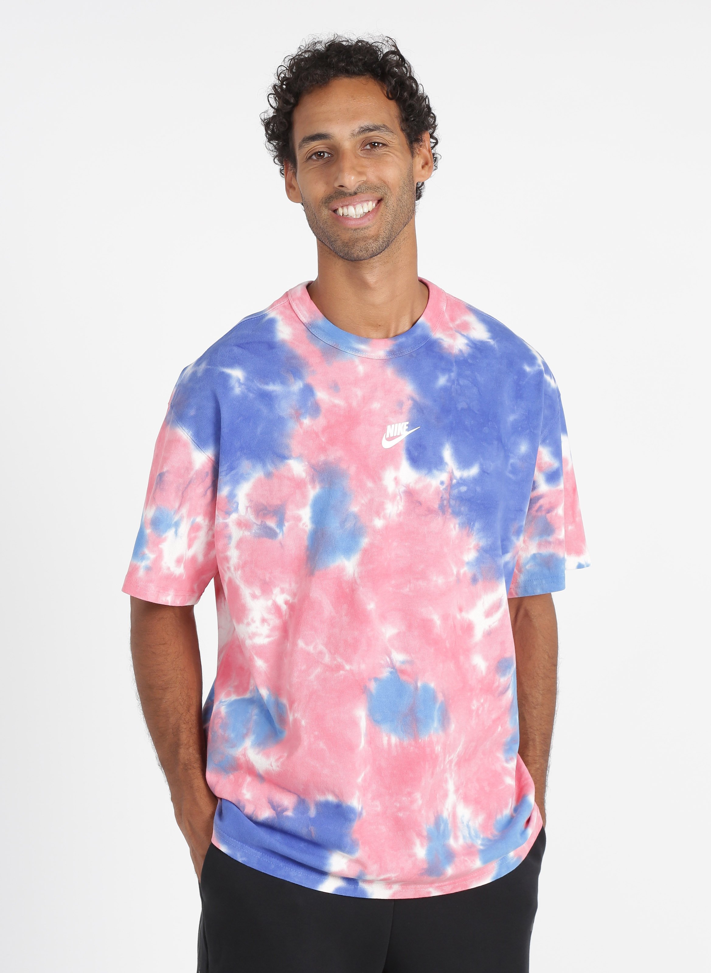 Round-neck Tie-dye Print Cotton T-shirt White/lt Fusion Red/signal  Blue/white Nike - Men | Place des Tendances