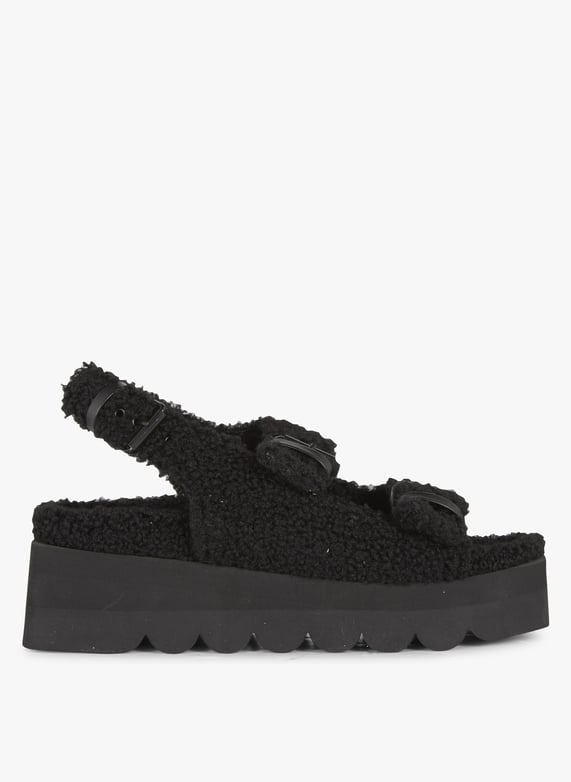 Black Faux fur lined flat sandals