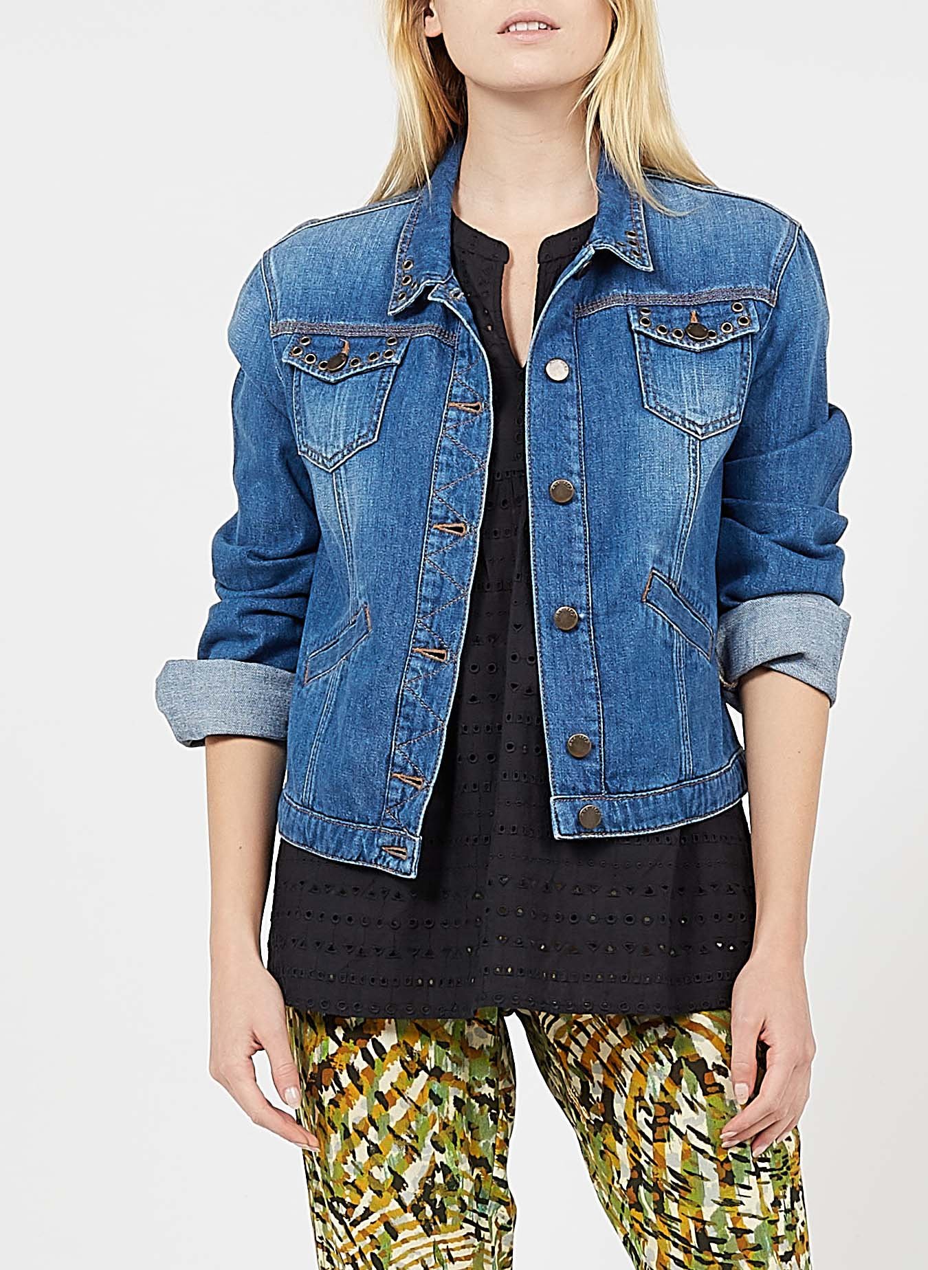 cropped collar denim jacket