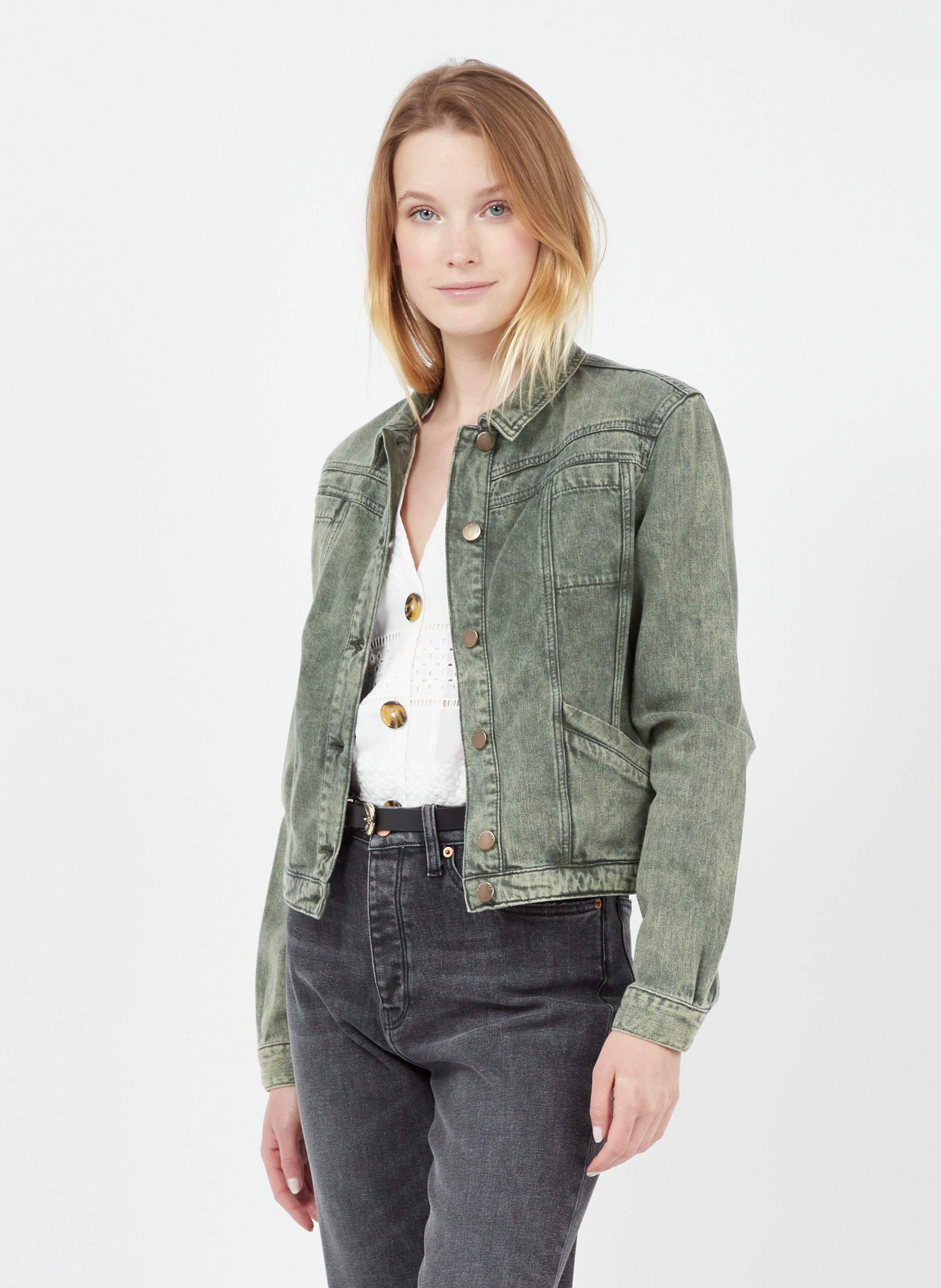 khaki colored denim jacket