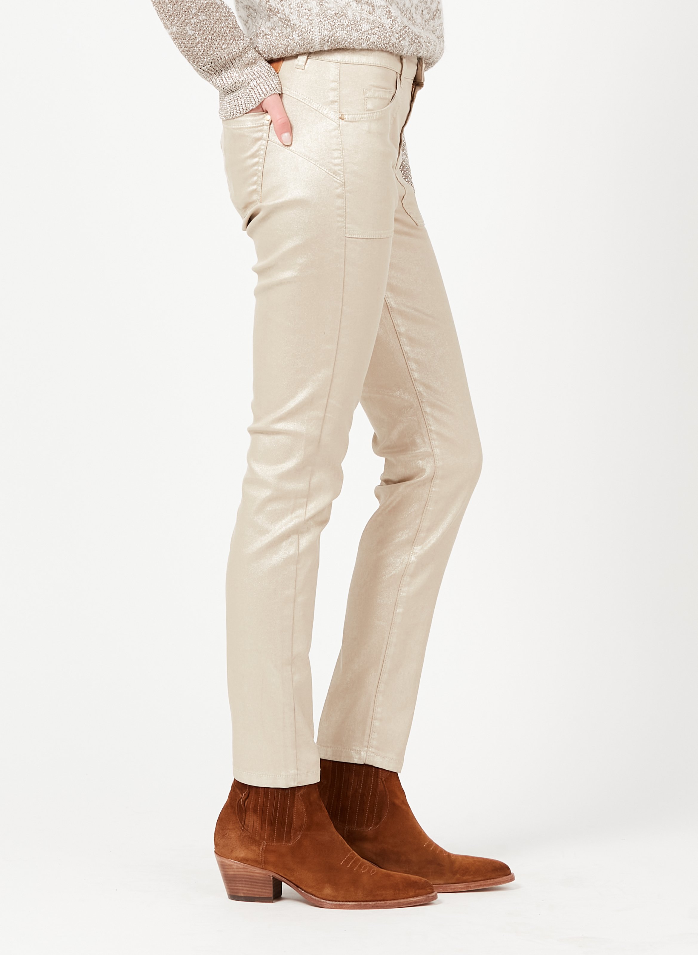 metallic stretch pants