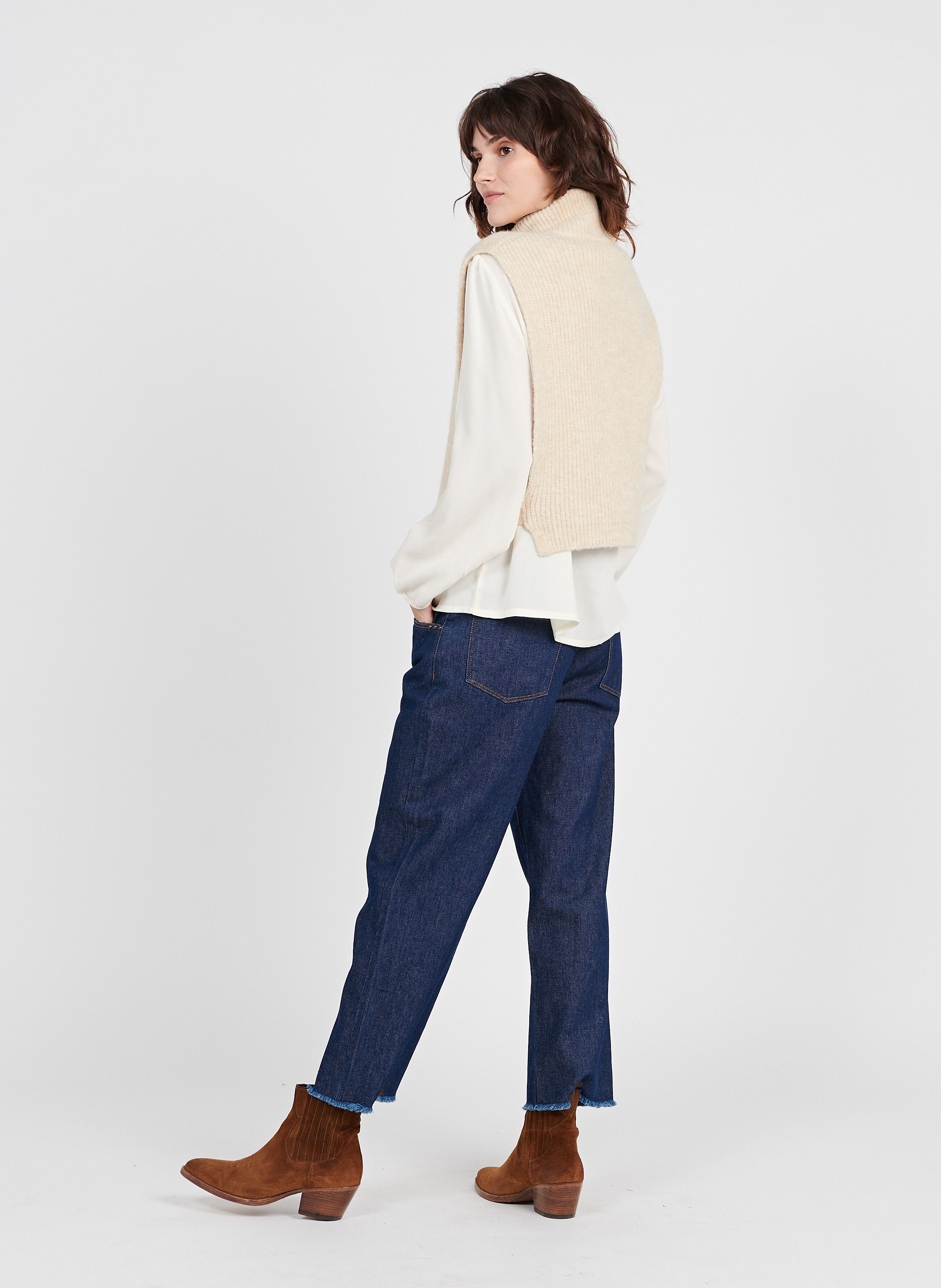 Mixed-knit High-neck Cardigan Ecru One Step - Women | Place des