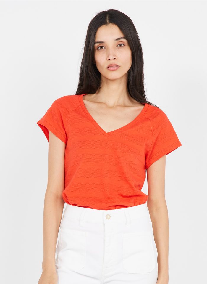ONE STEP Orange V-neck organic cotton T-shirt