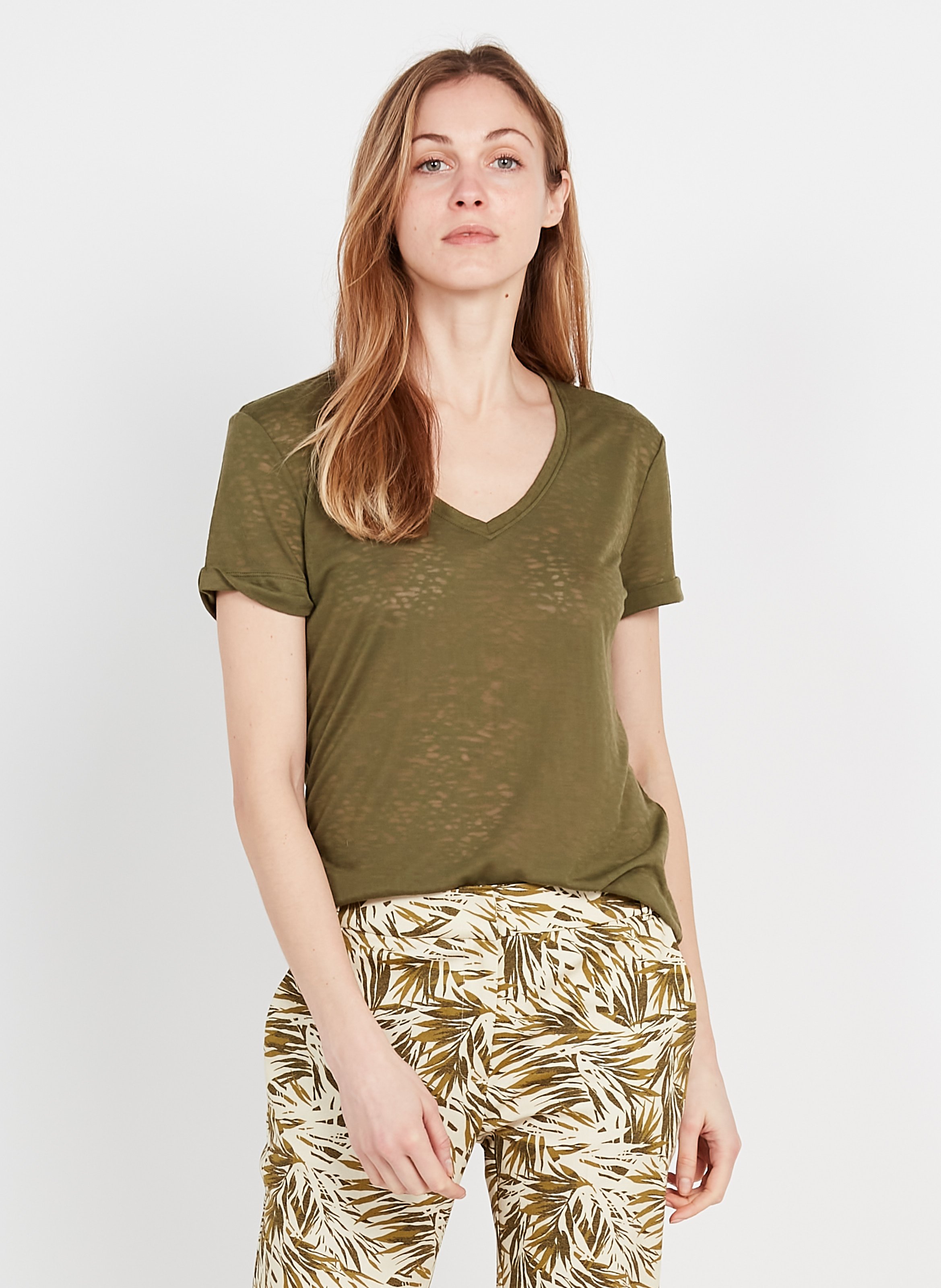 khaki v neck t shirt women's