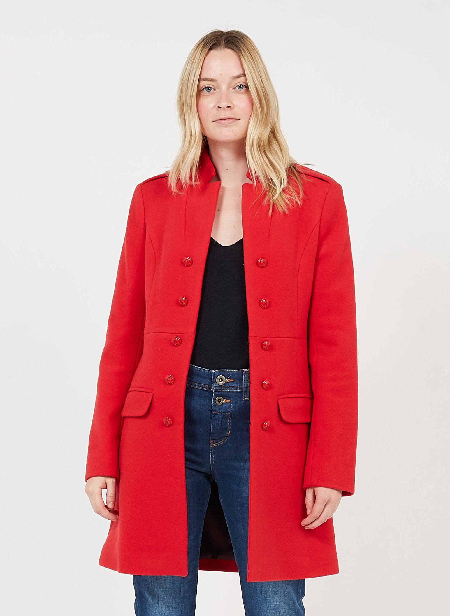 womens red wool blend coat