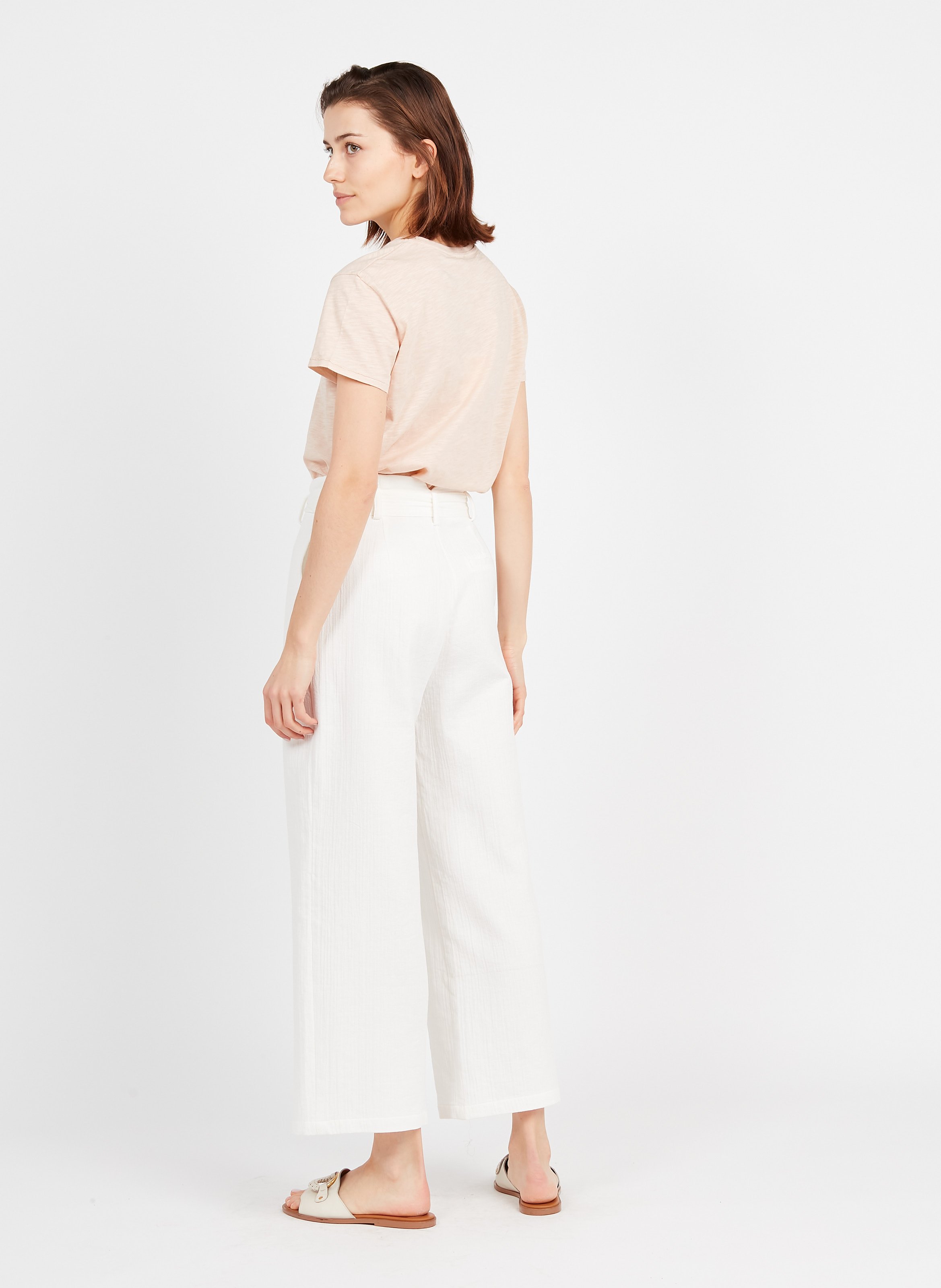 Sale High-waisted Wide-leg Cotton Gauze 