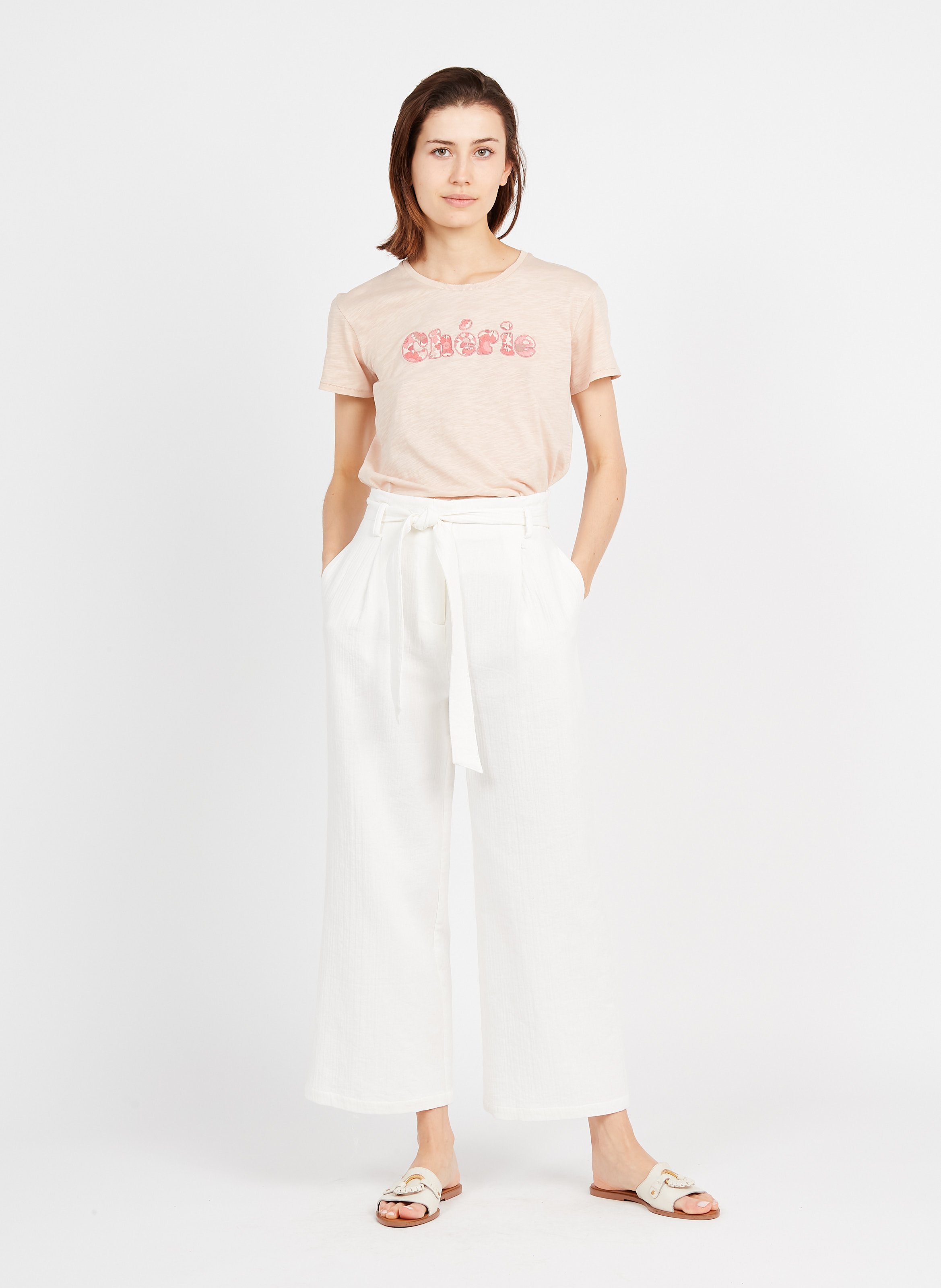 Sale High-waisted Wide-leg Cotton Gauze 